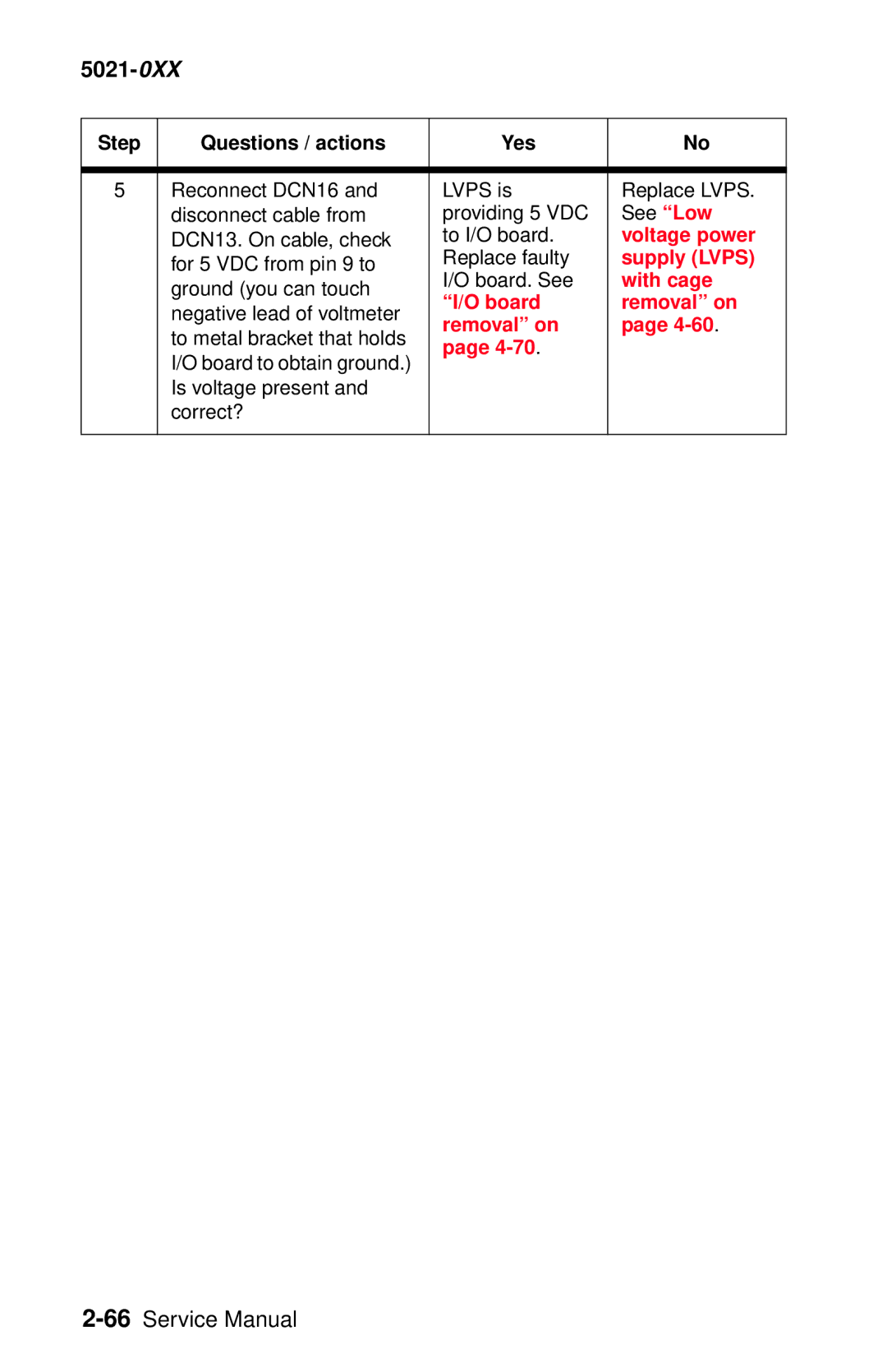 Lexmark 5021-0XX manual For 5 VDC from pin 9 to Replace faulty 