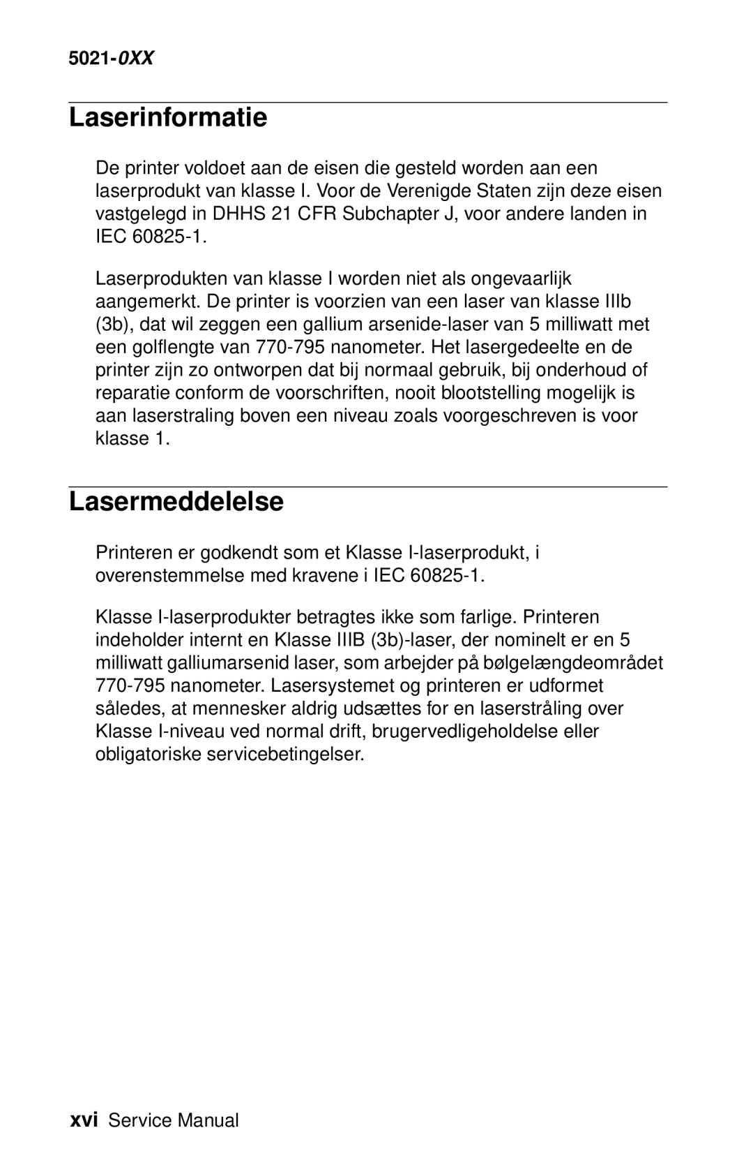 Lexmark 5021-0XX manual Laserinformatie, Lasermeddelelse 