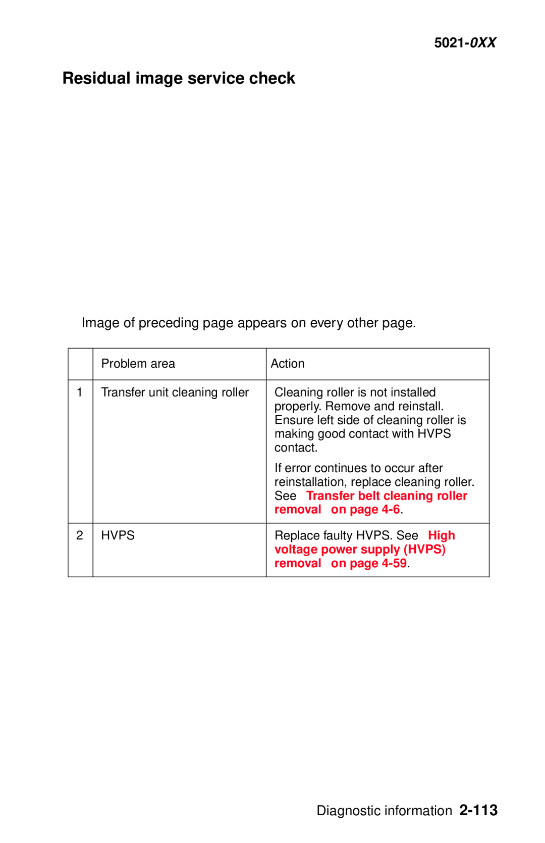 Lexmark 5021-0XX manual Residual image service check, Image of preceding page appears on every other 