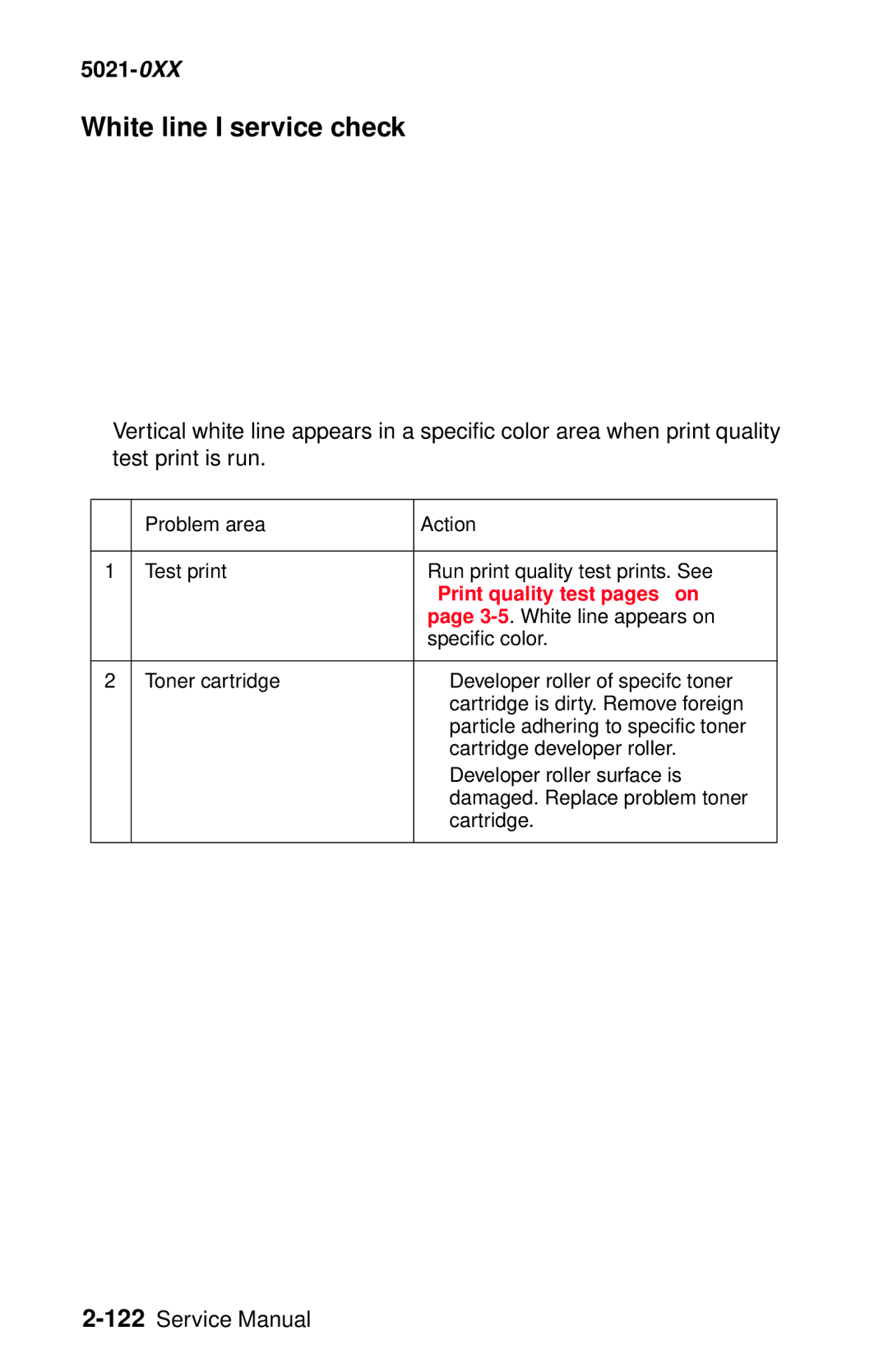 Lexmark 5021-0XX manual White line I service check, Print quality test pages on 