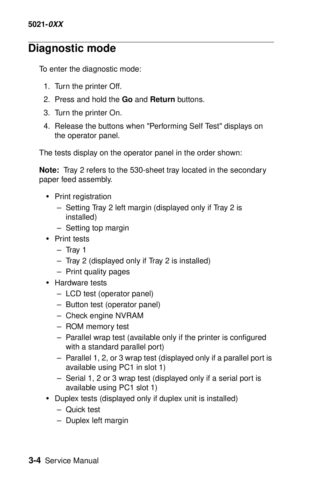 Lexmark 5021-0XX manual Diagnostic mode 