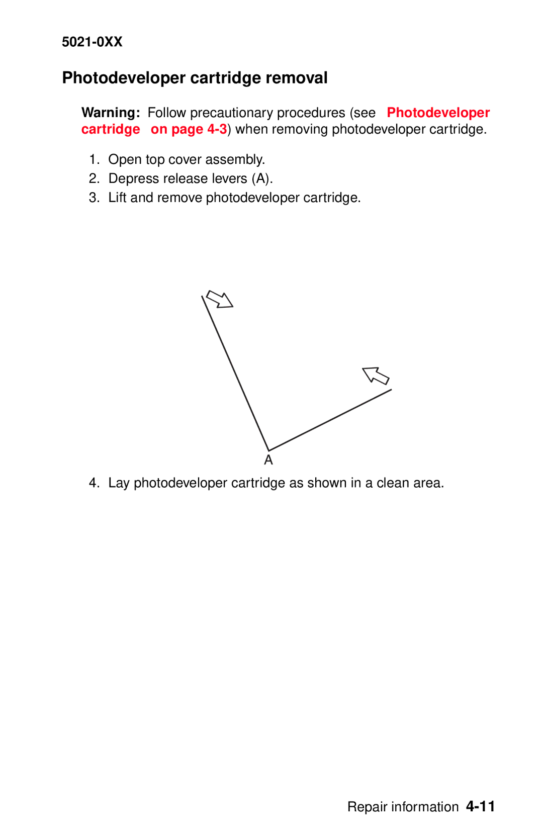Lexmark 5021-0XX manual Photodeveloper cartridge removal 
