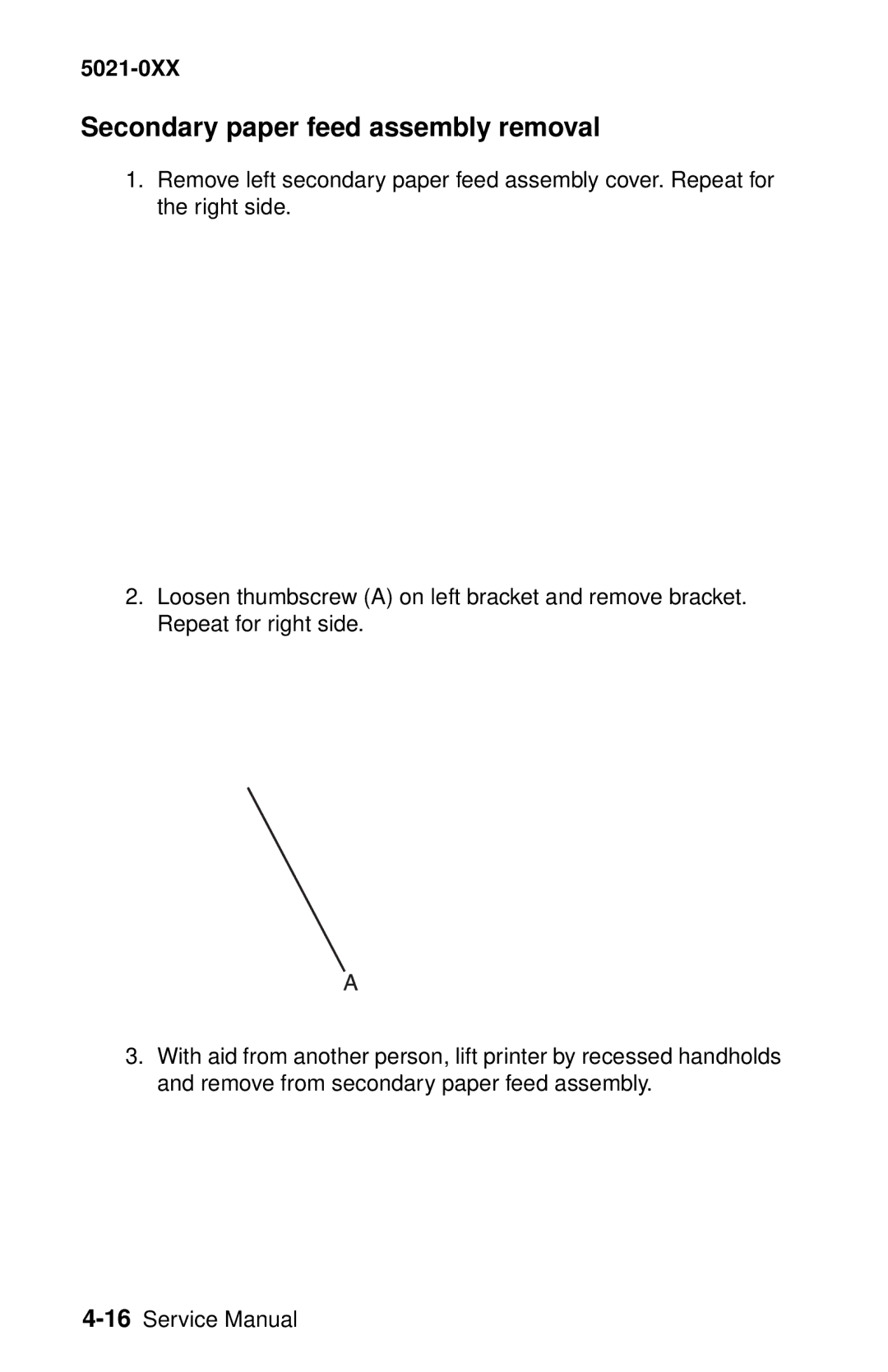 Lexmark 5021-0XX manual Secondary paper feed assembly removal 