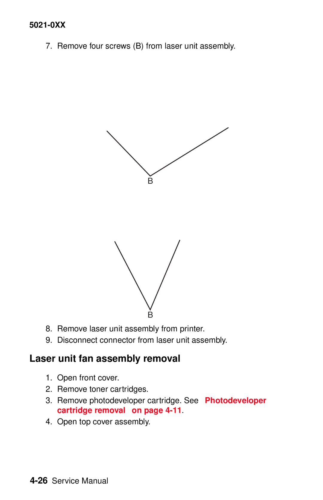 Lexmark 5021-0XX manual Laser unit fan assembly removal 