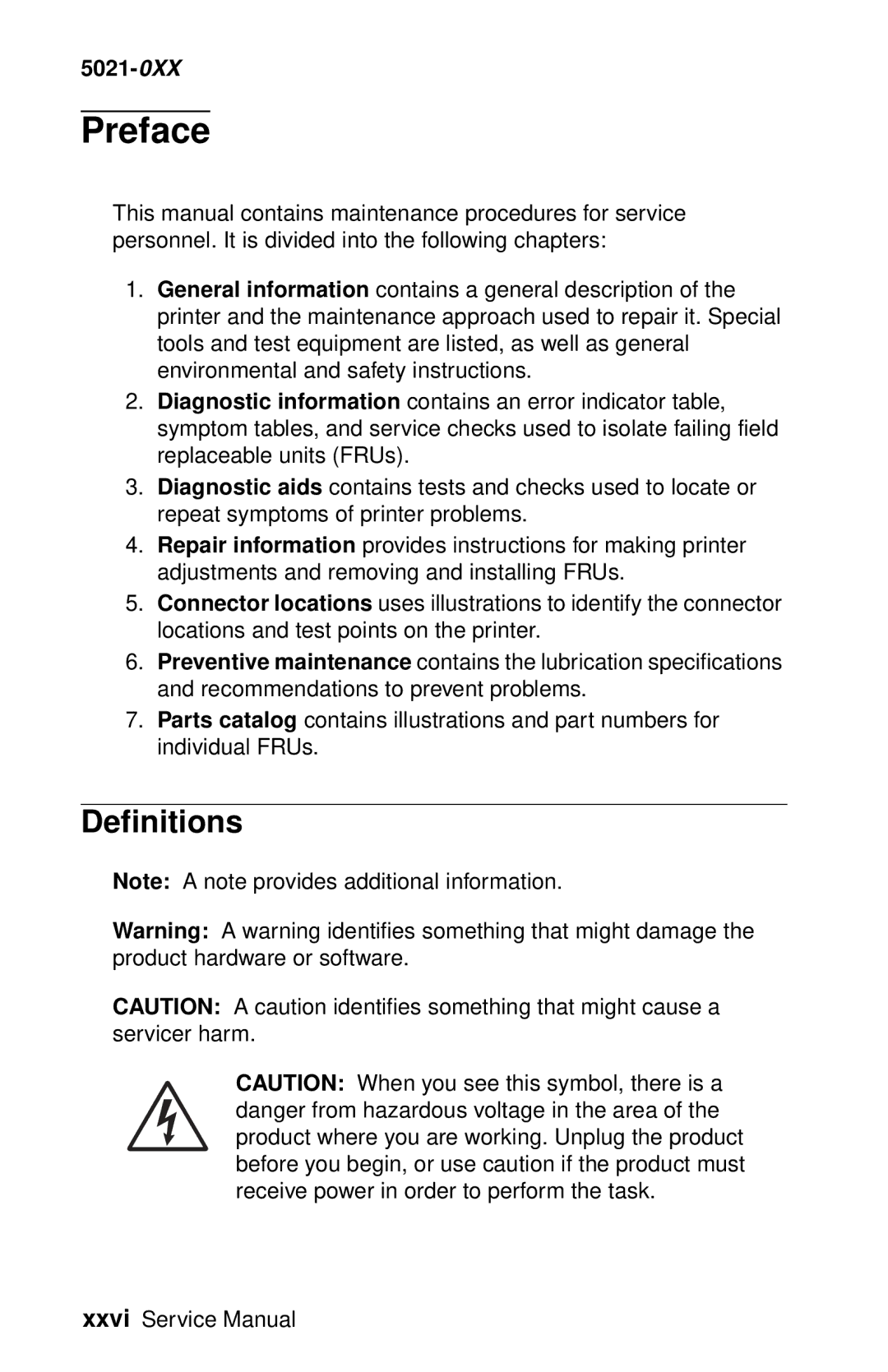 Lexmark 5021-0XX manual Preface, Definitions 