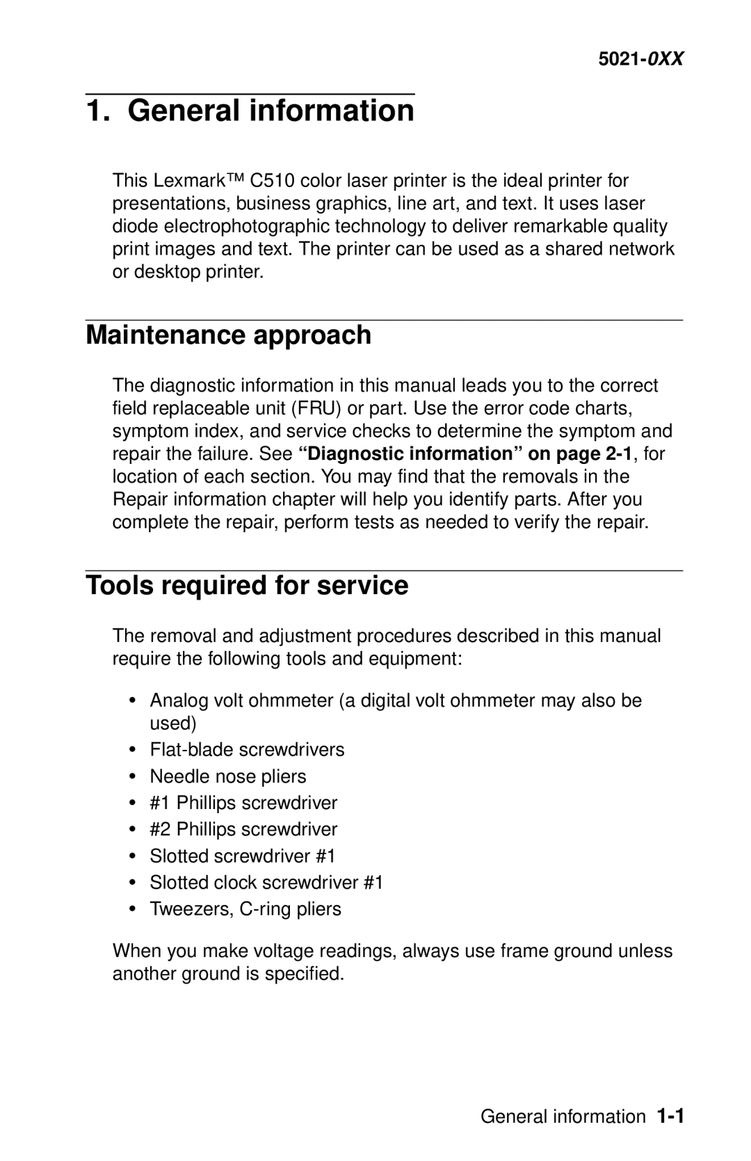 Lexmark 5021-0XX manual Maintenance approach, Tools required for service 