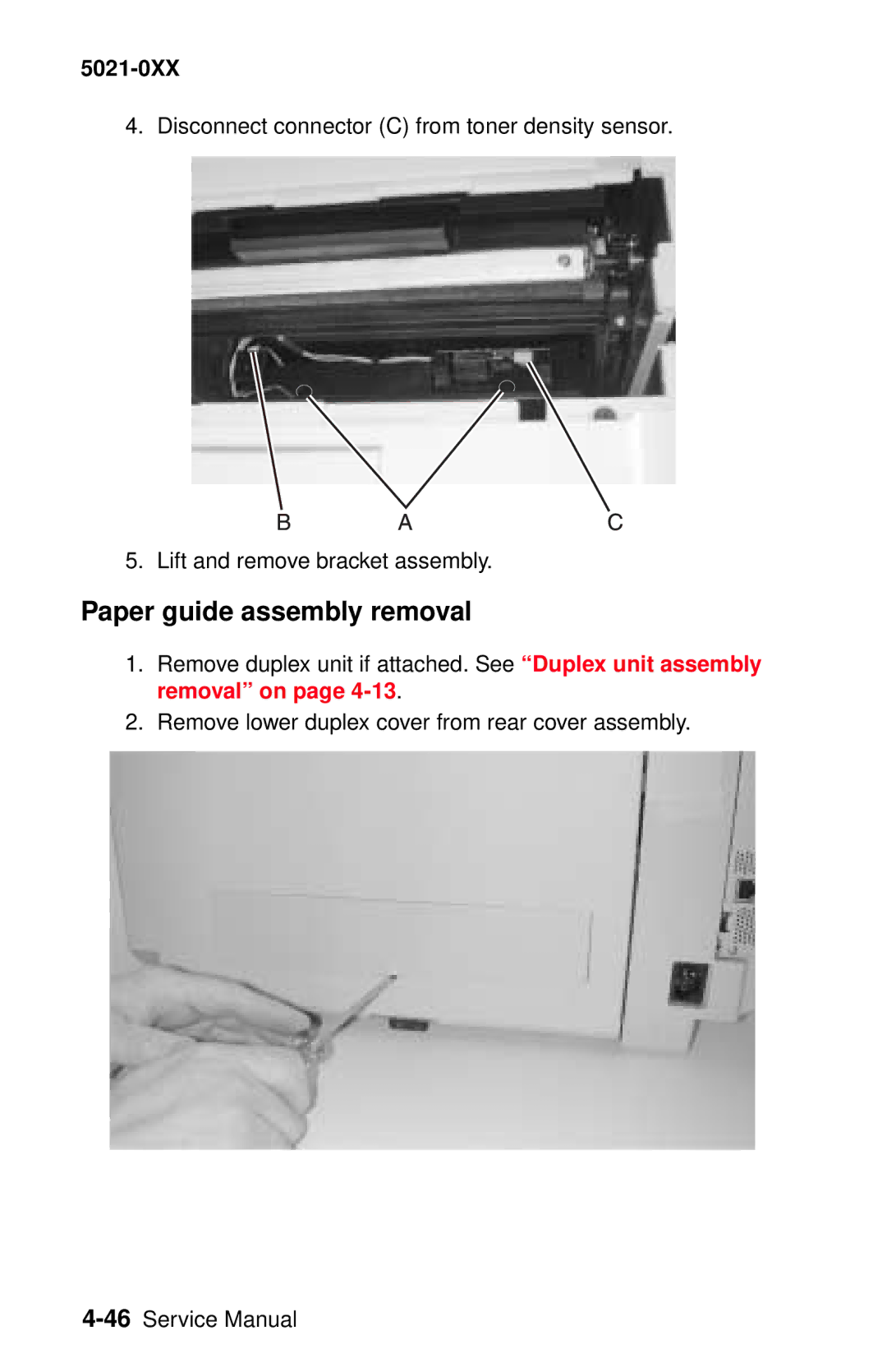 Lexmark 5021-0XX manual Paper guide assembly removal 