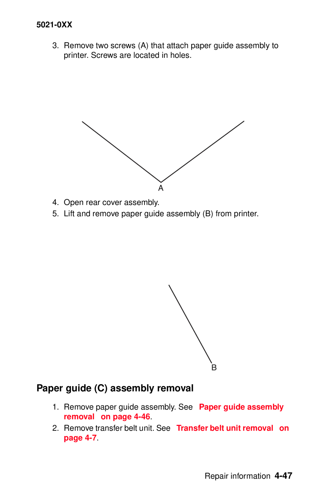 Lexmark 5021-0XX manual Paper guide C assembly removal 