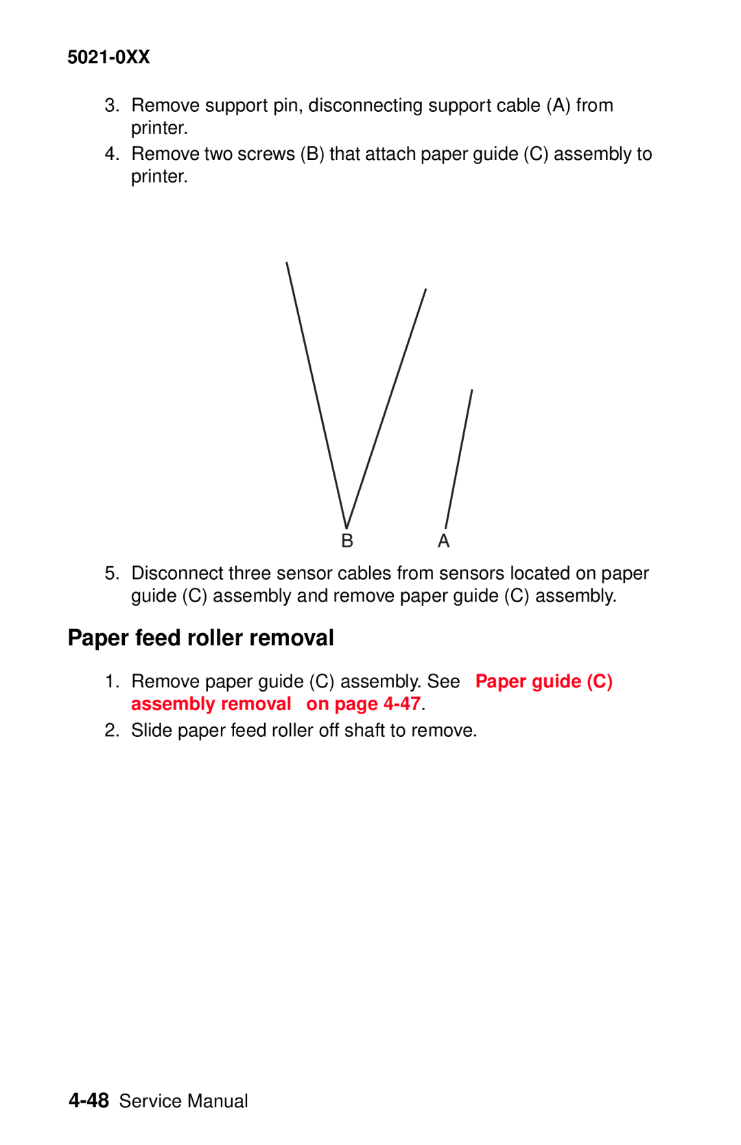 Lexmark 5021-0XX manual Paper feed roller removal 