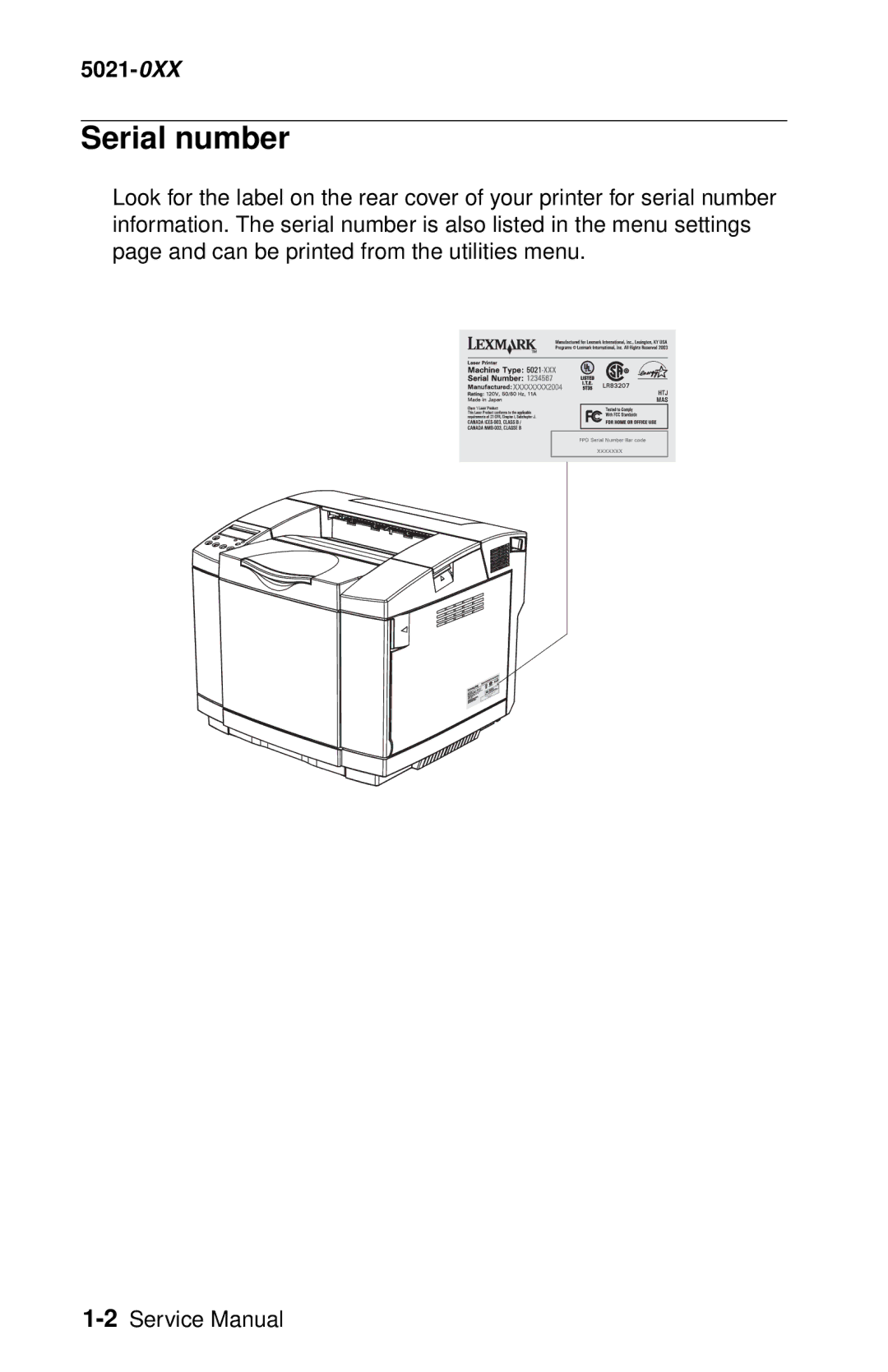 Lexmark 5021-0XX manual Serial number 