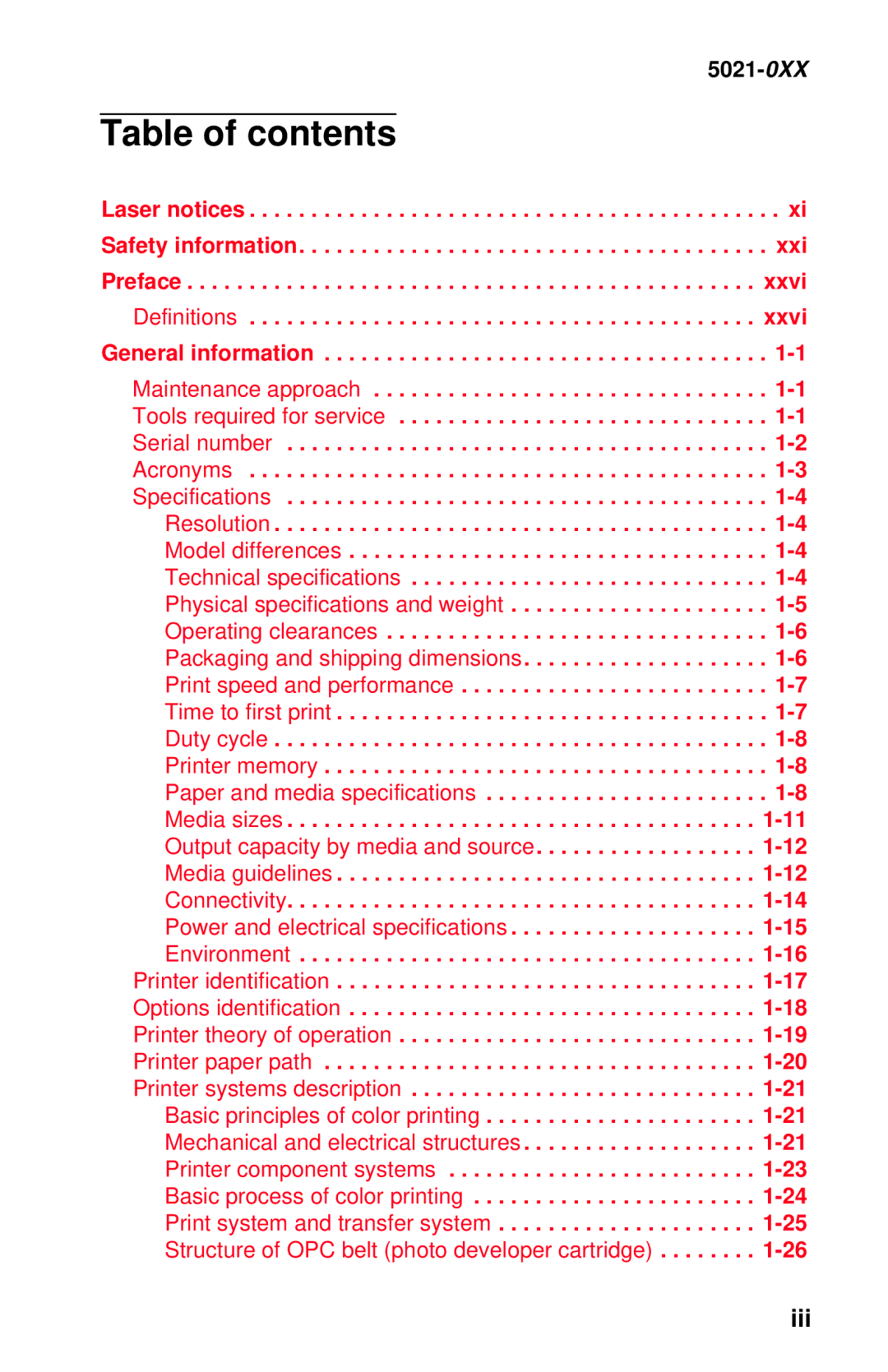 Lexmark 5021-0XX manual Table of contents 