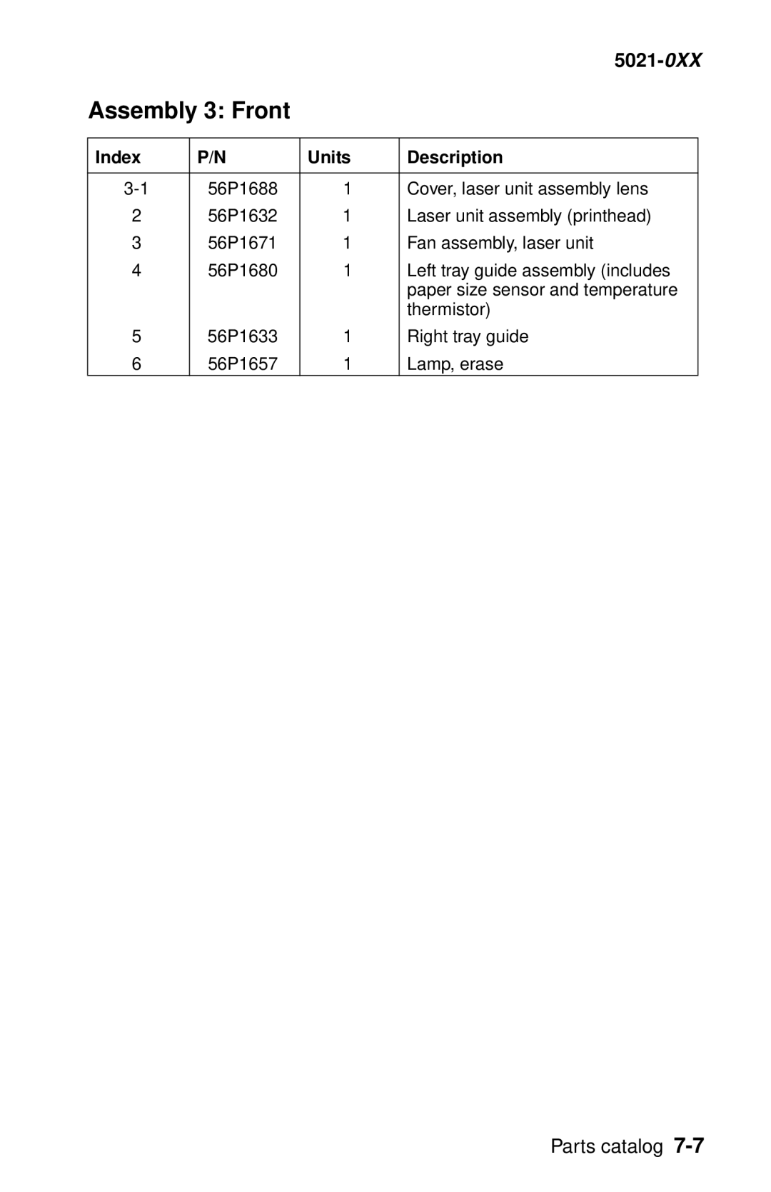 Lexmark 5021-0XX manual Assembly 3 Front 