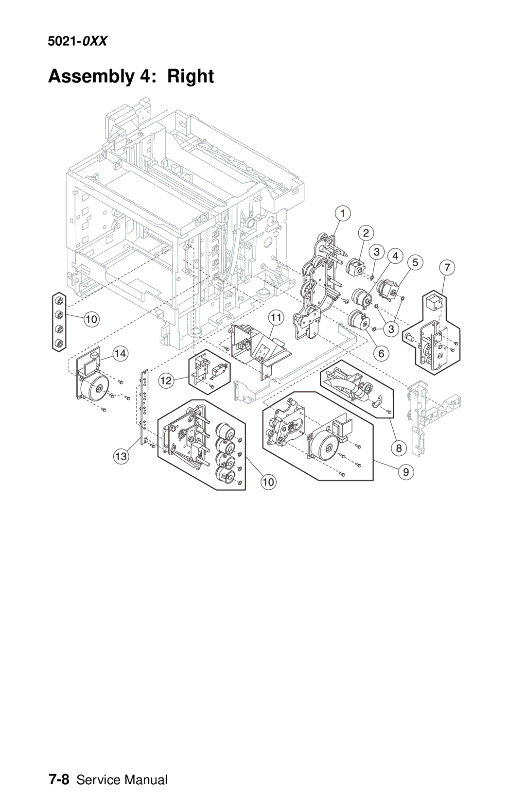 Lexmark 5021-0XX manual Assembly 4 Right 