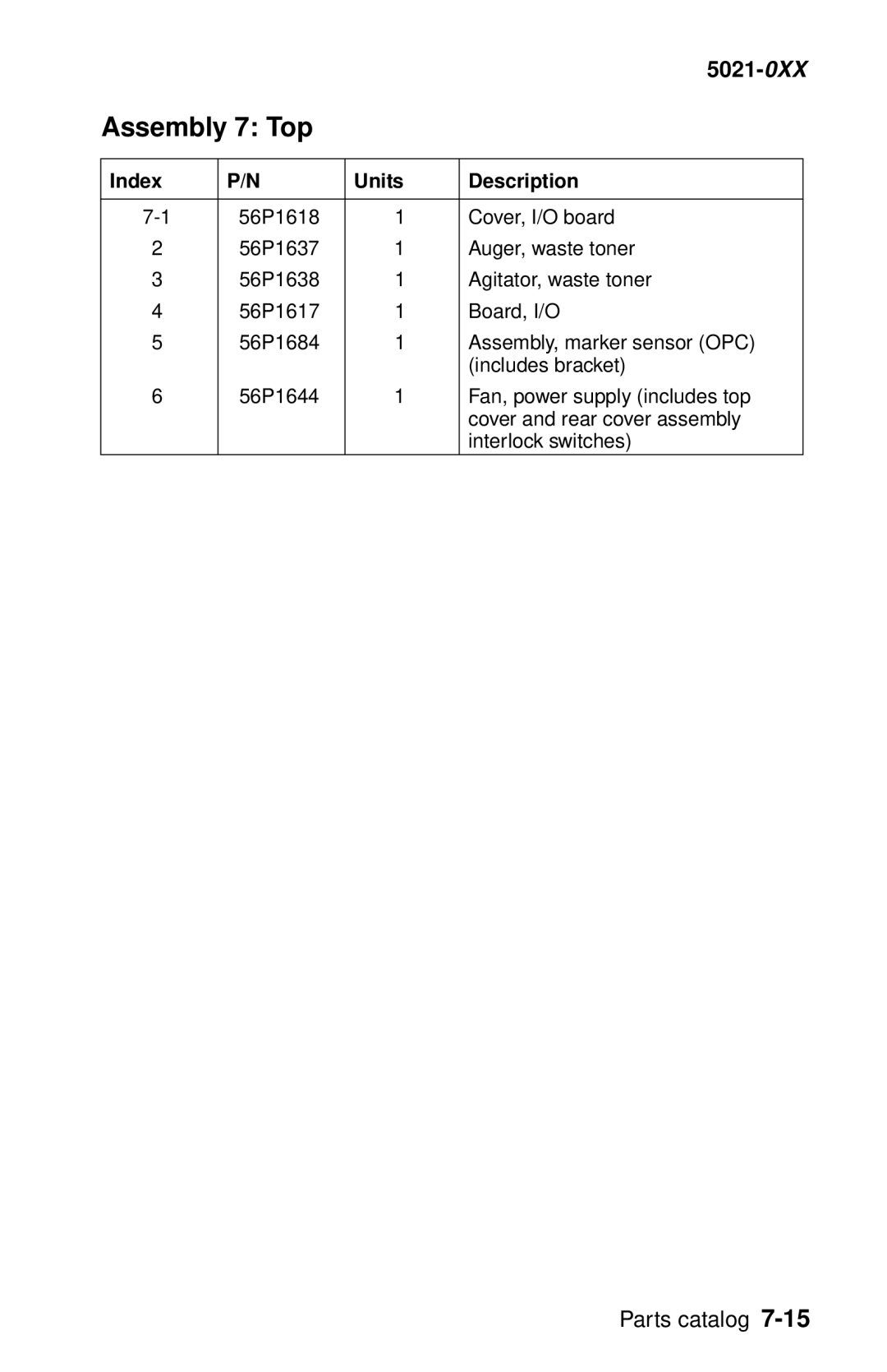 Lexmark 5021-0XX manual Assembly 7 Top 