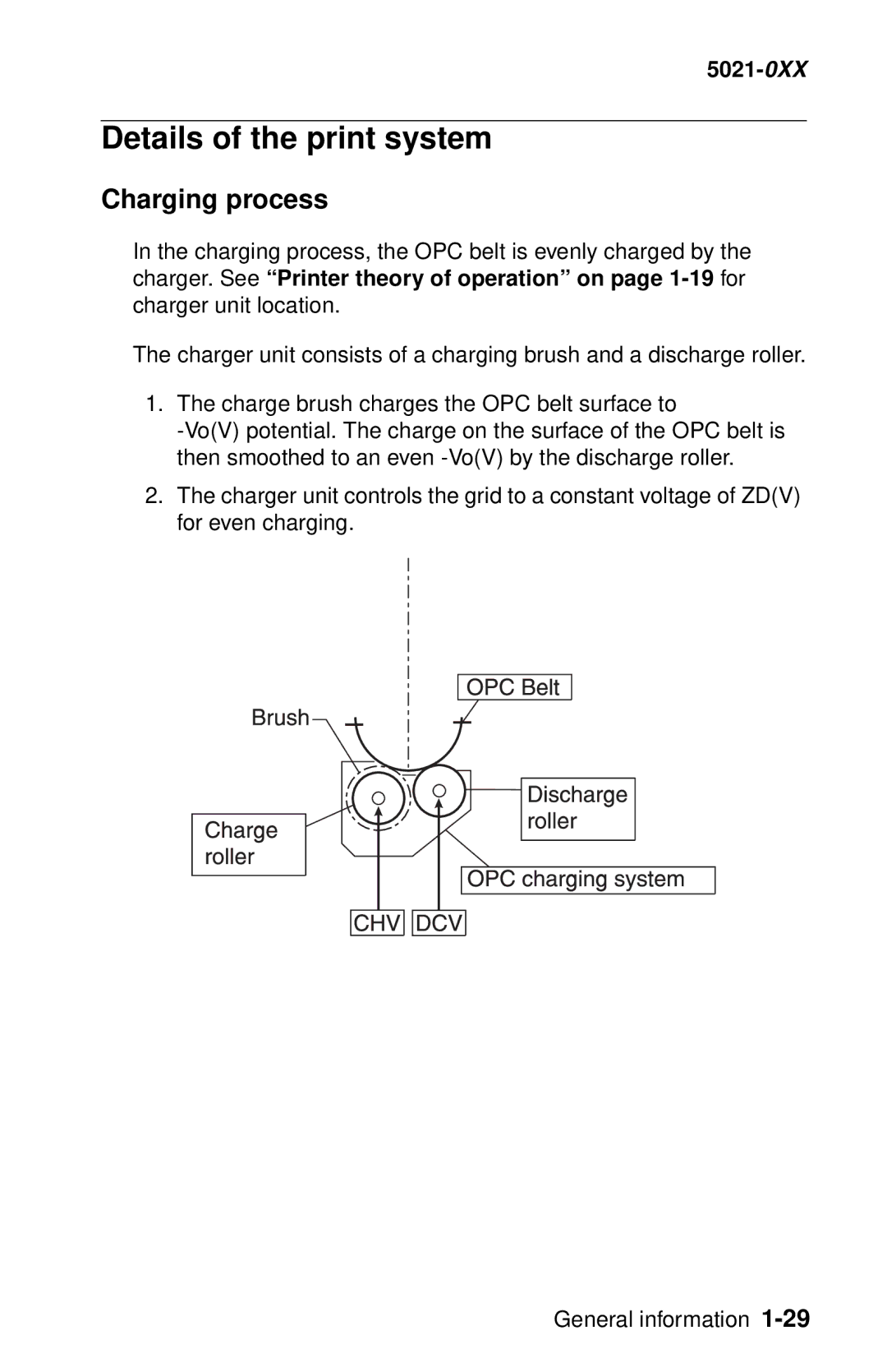 Lexmark 5021-0XX manual Details of the print system, Charging process 