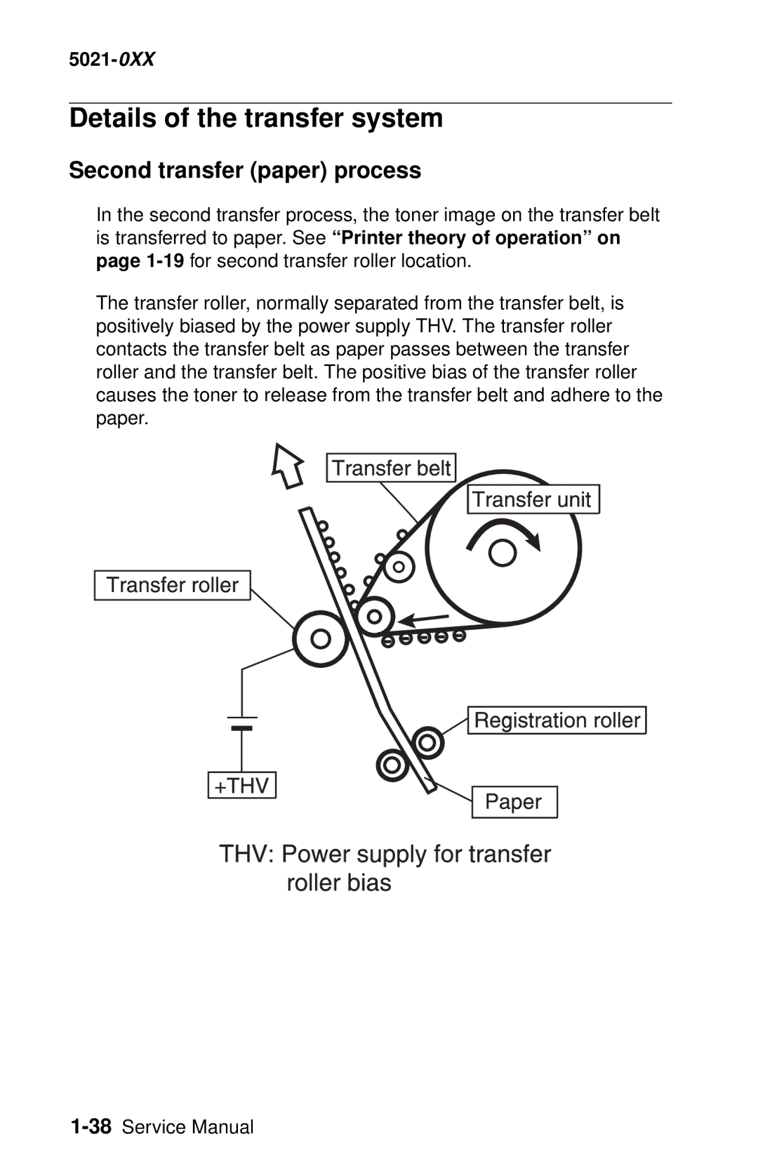 Lexmark 5021-0XX manual Details of the transfer system, Second transfer paper process 