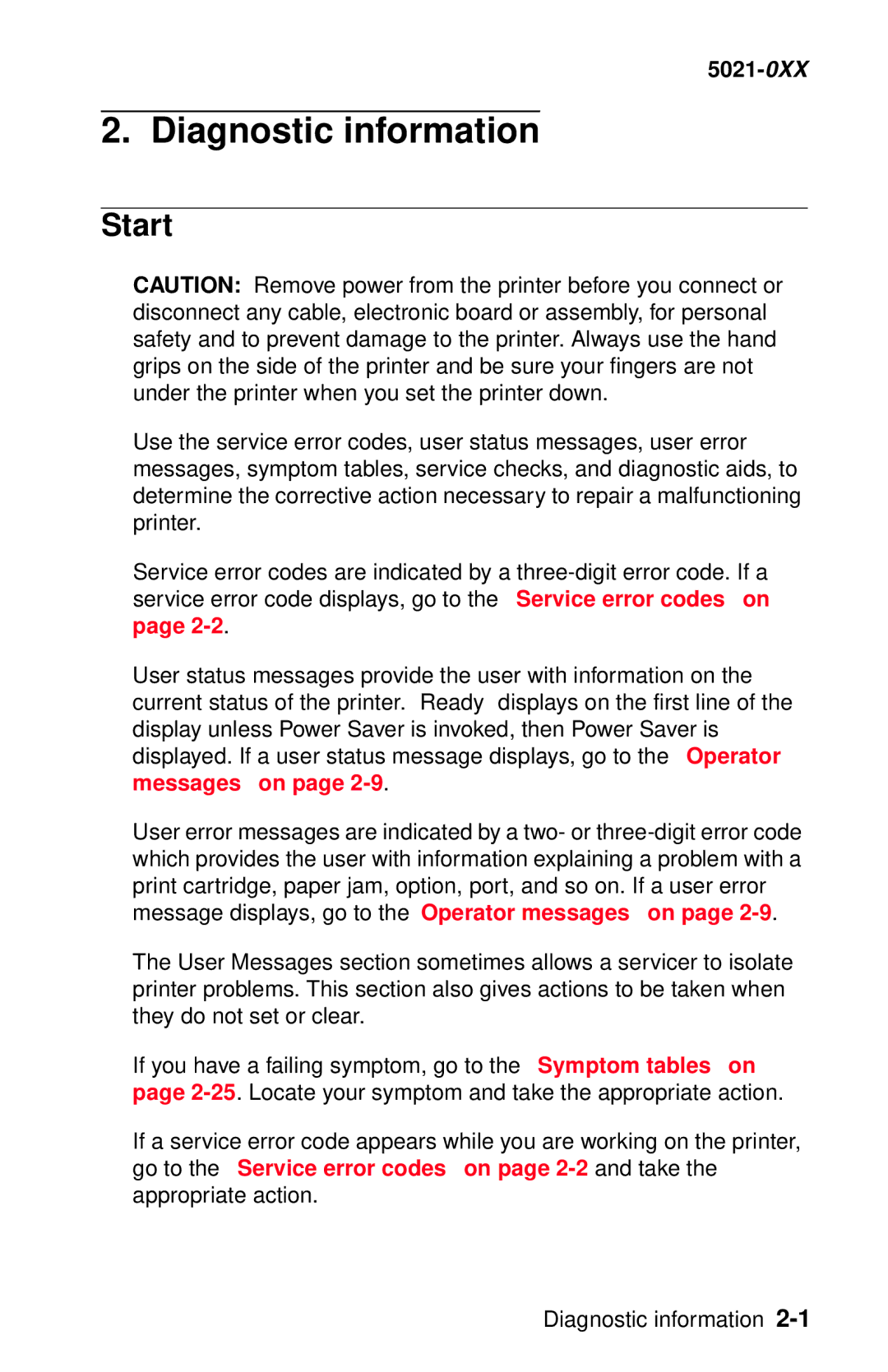 Lexmark 5021-0XX manual Diagnostic information, Start 