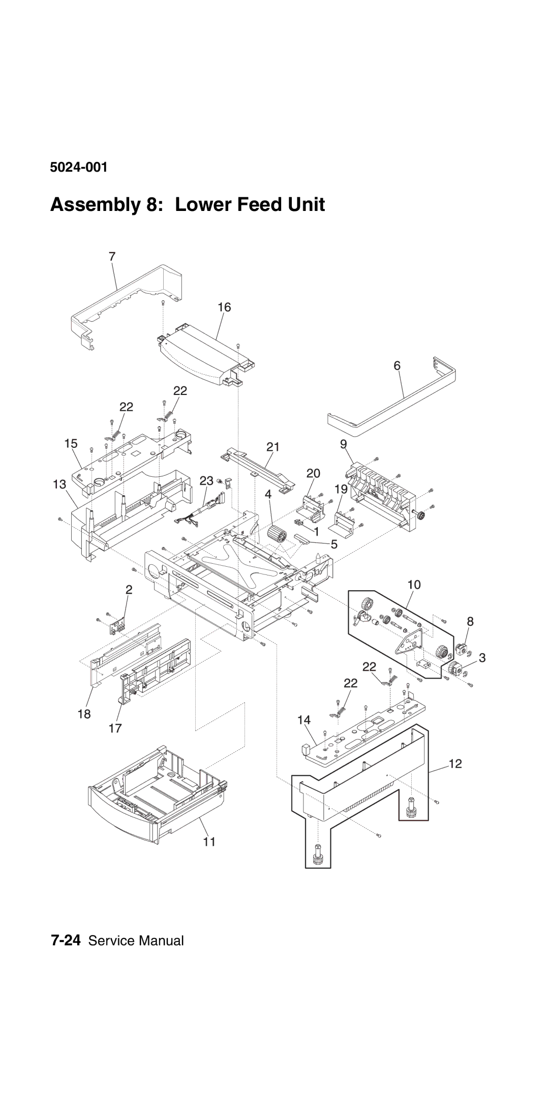 Lexmark 5024-001 manual Assembly 8 Lower Feed Unit 