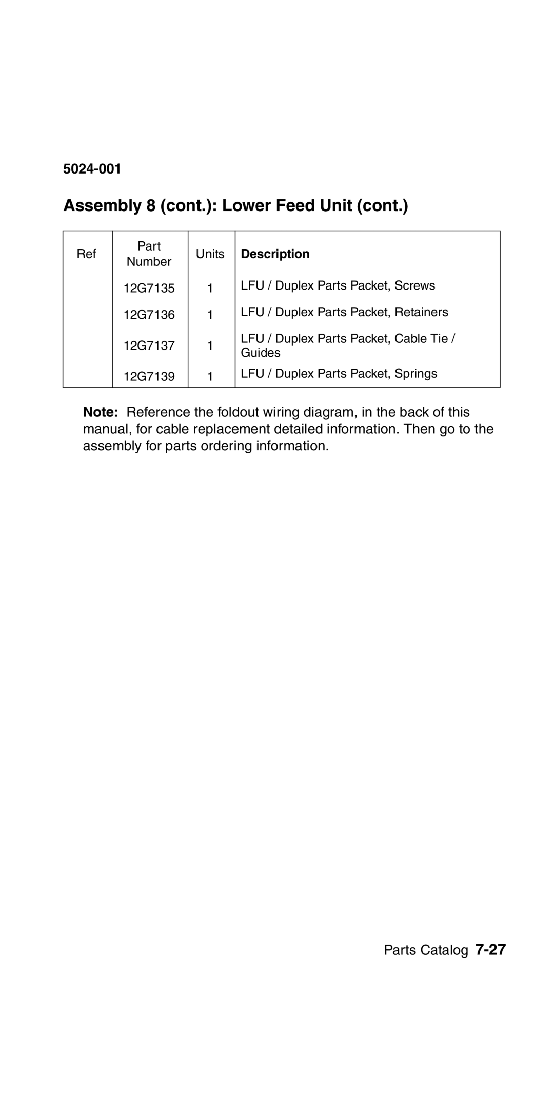 Lexmark 5024-001 manual Assembly 8 cont. Lower Feed Unit 