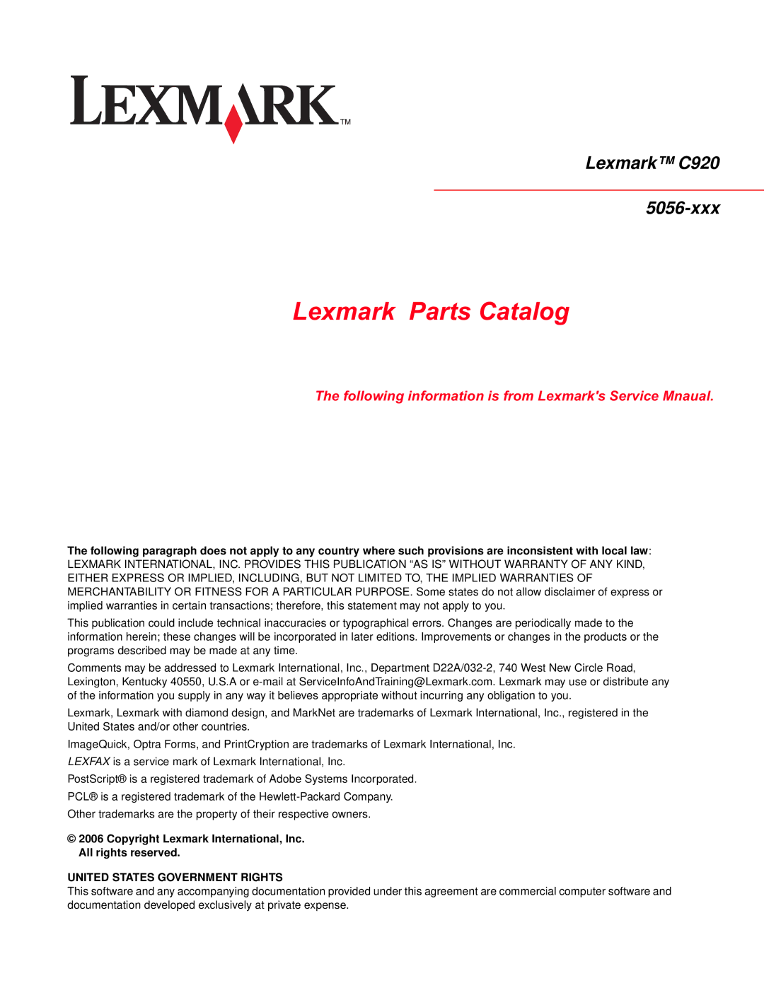 Lexmark 5056-xxx warranty Lexmark Parts Catalog 