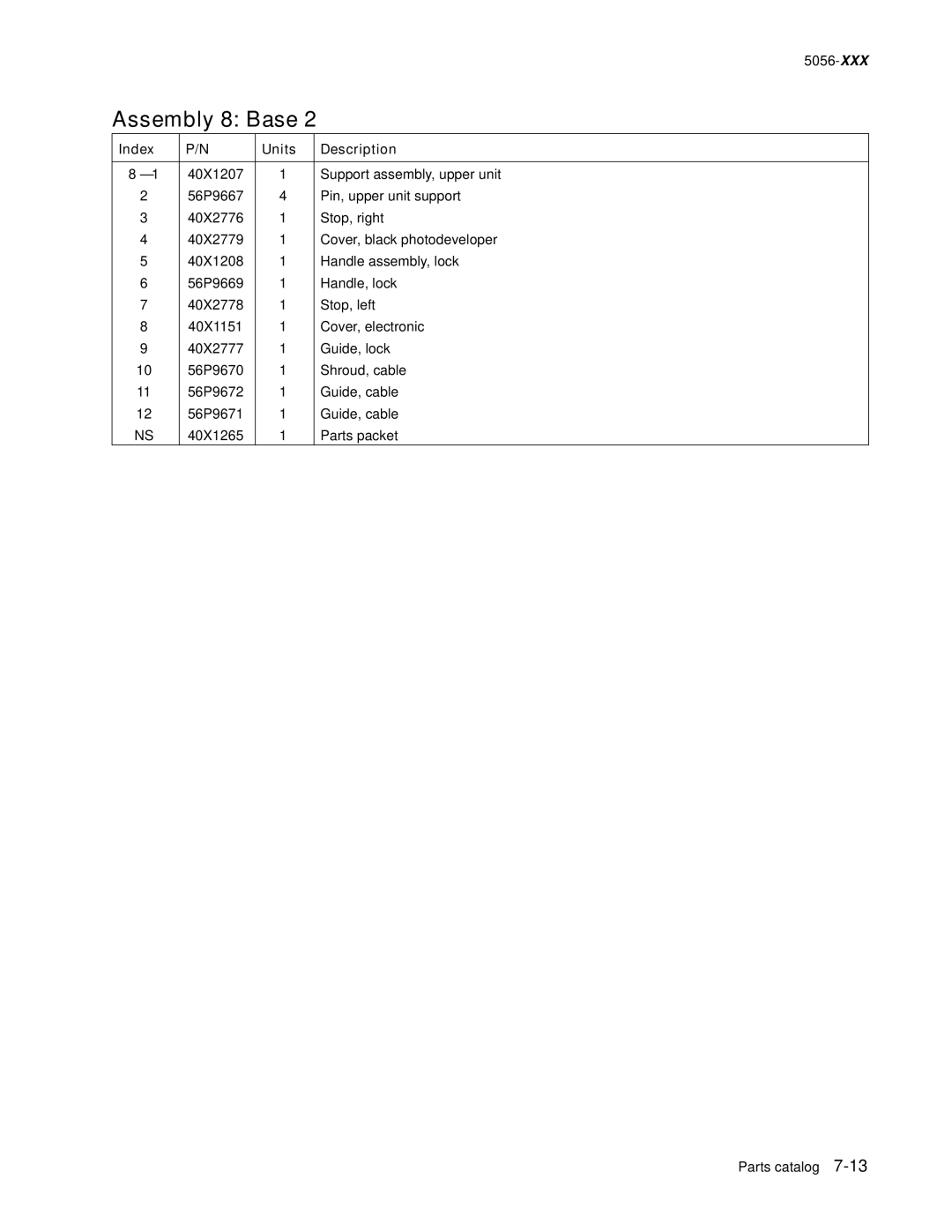 Lexmark 5056-xxx warranty Assembly 8 Base 