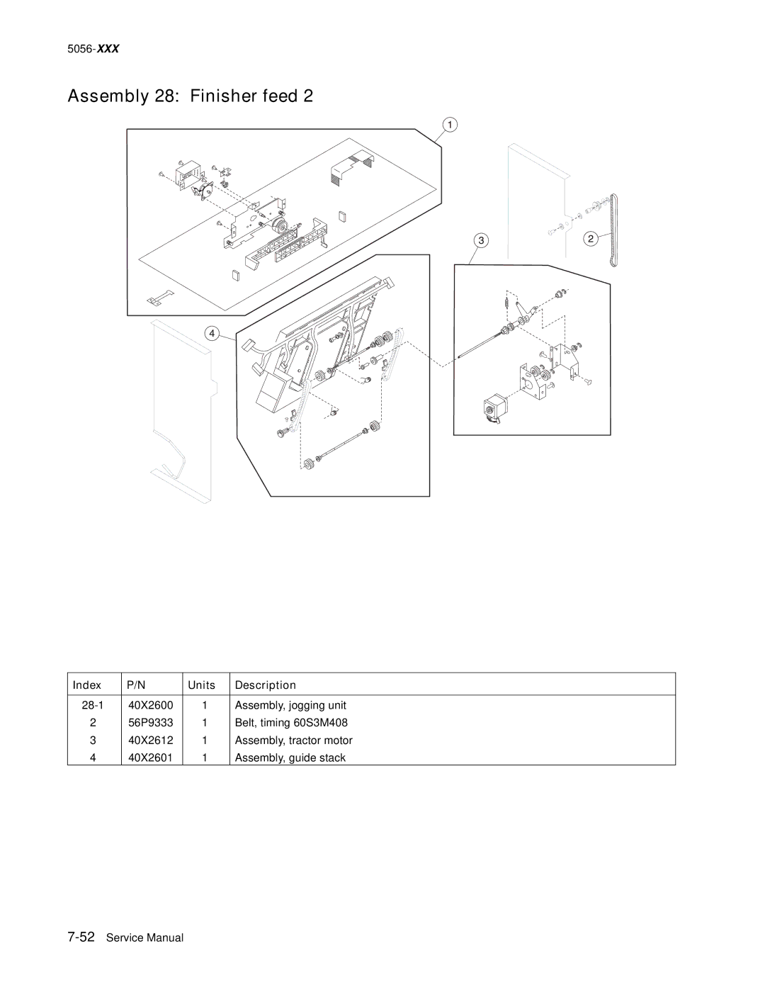 Lexmark 5056-xxx warranty Assembly 28 Finisher feed 