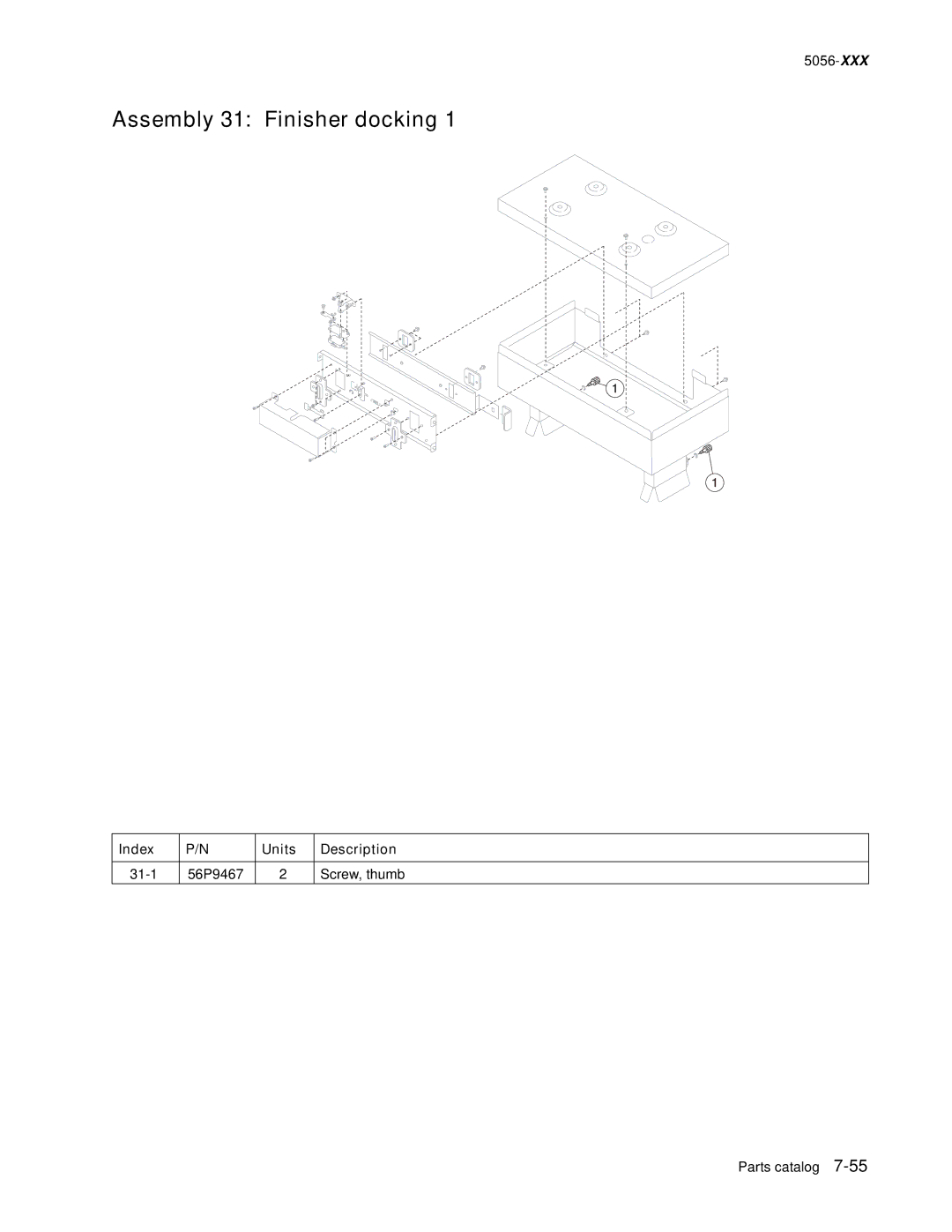 Lexmark 5056-xxx warranty Assembly 31 Finisher docking 