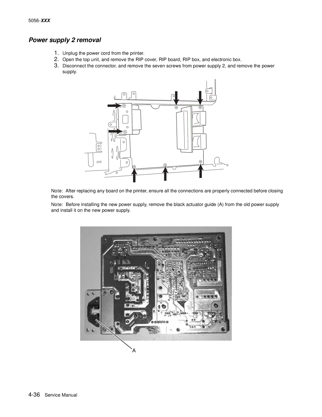 Lexmark 5056 warranty Power supply 2 removal 