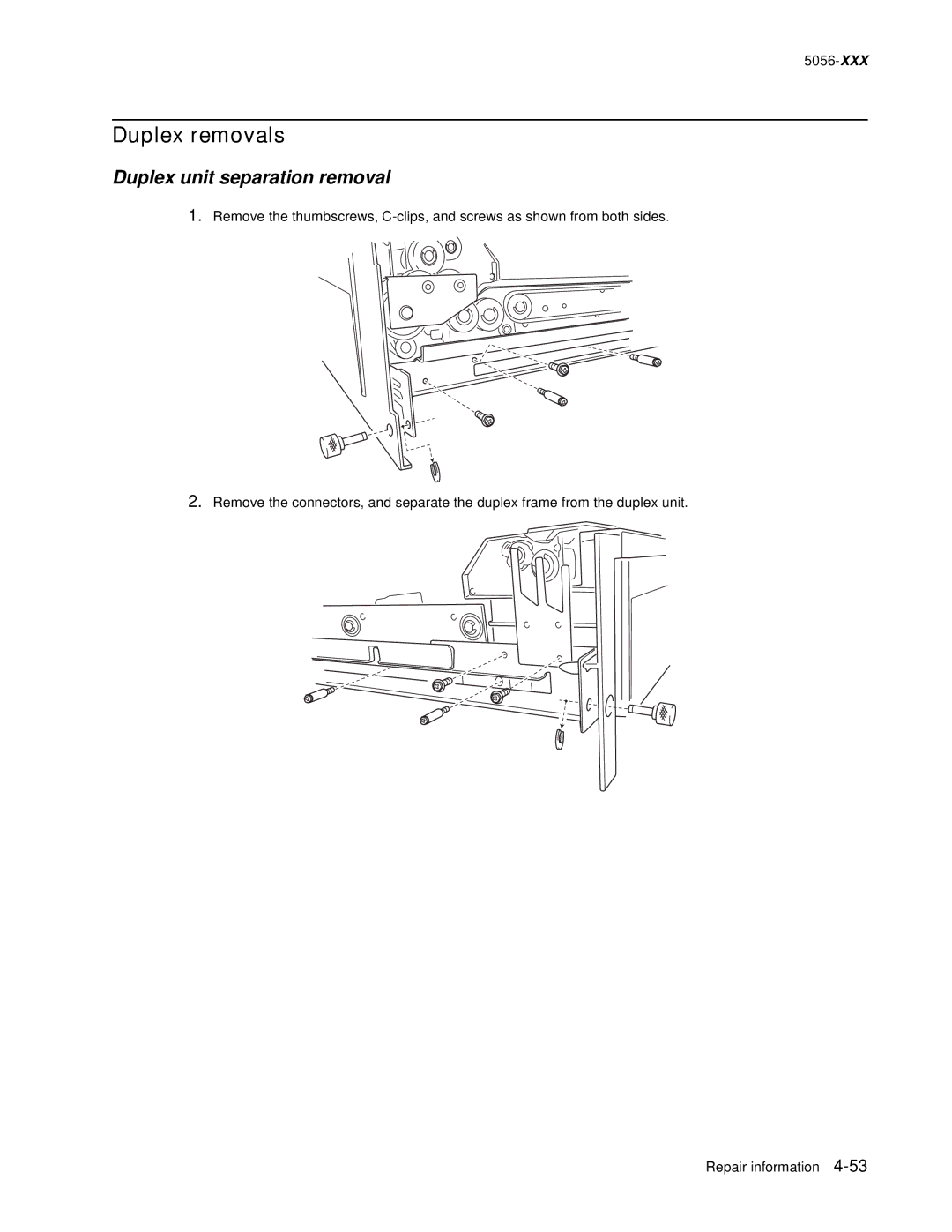 Lexmark 5056 warranty Duplex removals, Duplex unit separation removal 