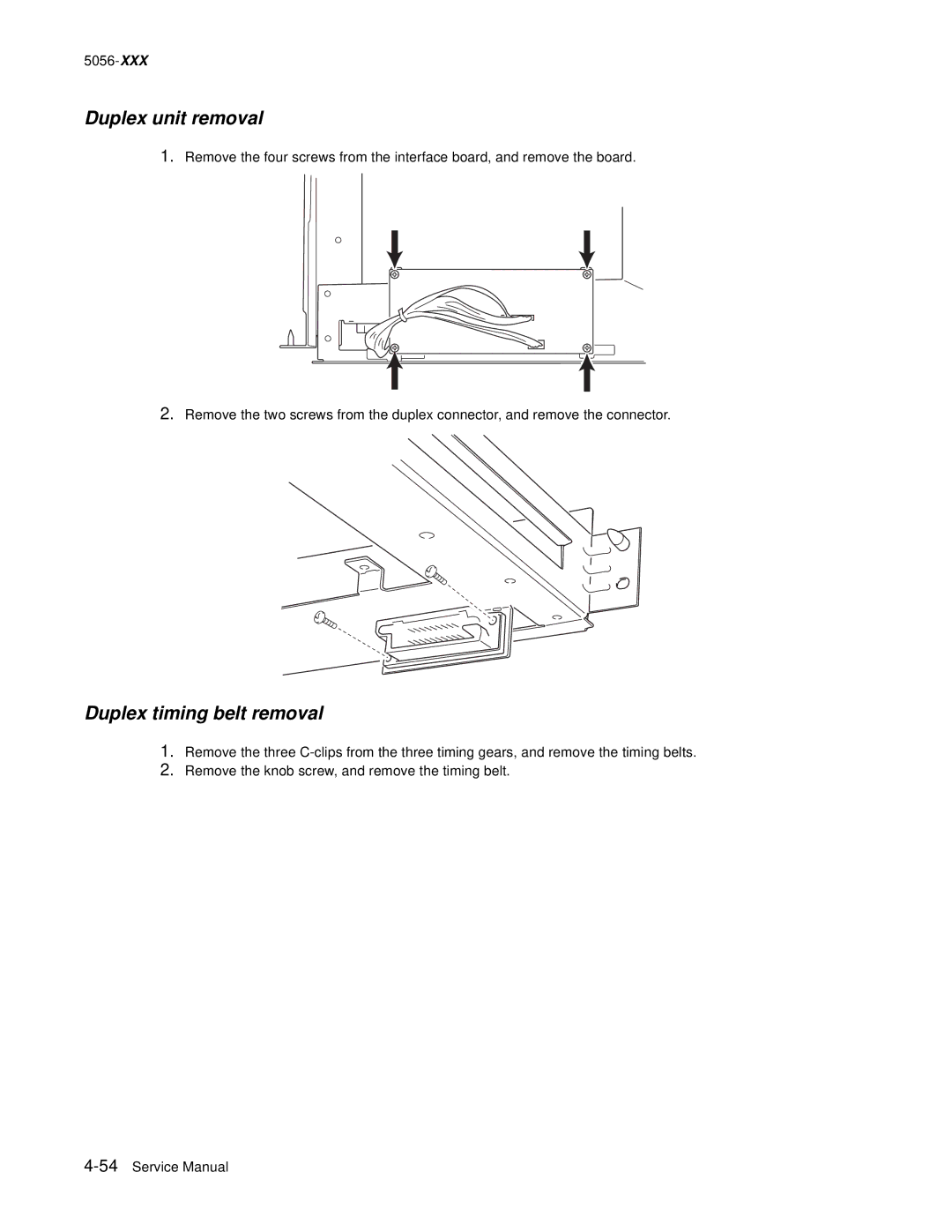 Lexmark 5056 warranty Duplex unit removal, Duplex timing belt removal 