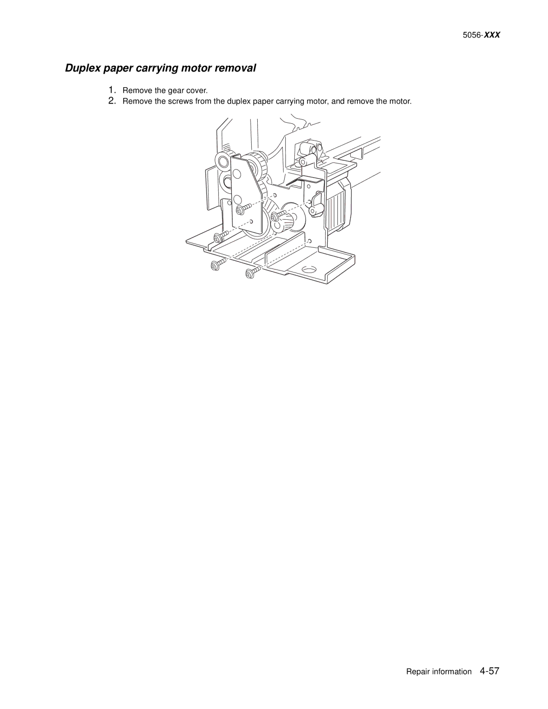 Lexmark 5056 warranty Duplex paper carrying motor removal 