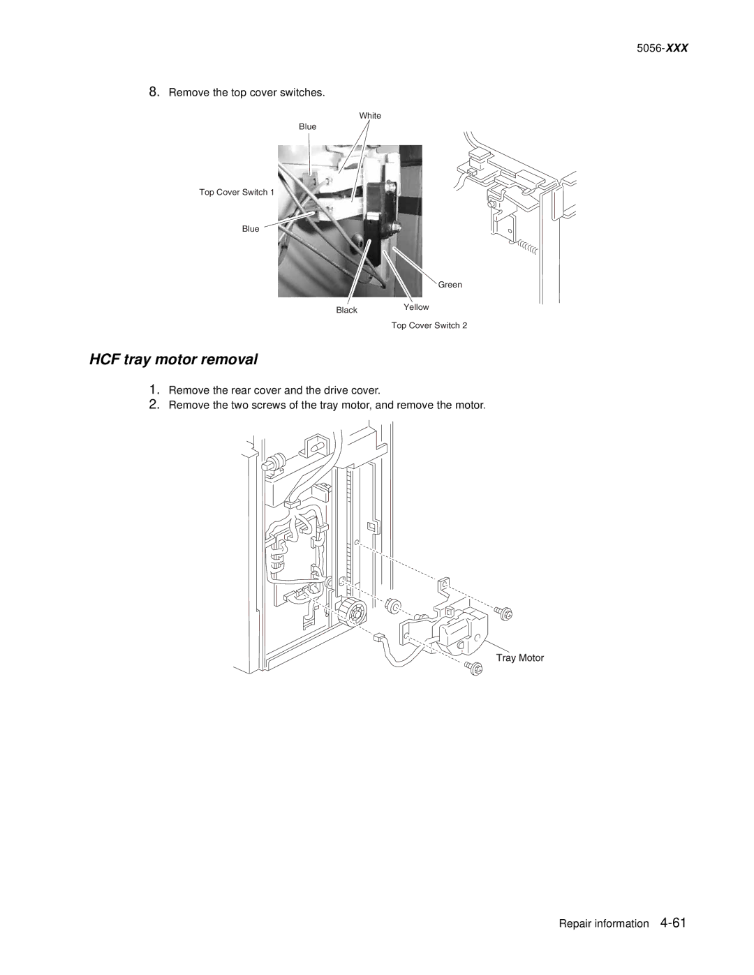 Lexmark 5056 warranty HCF tray motor removal 