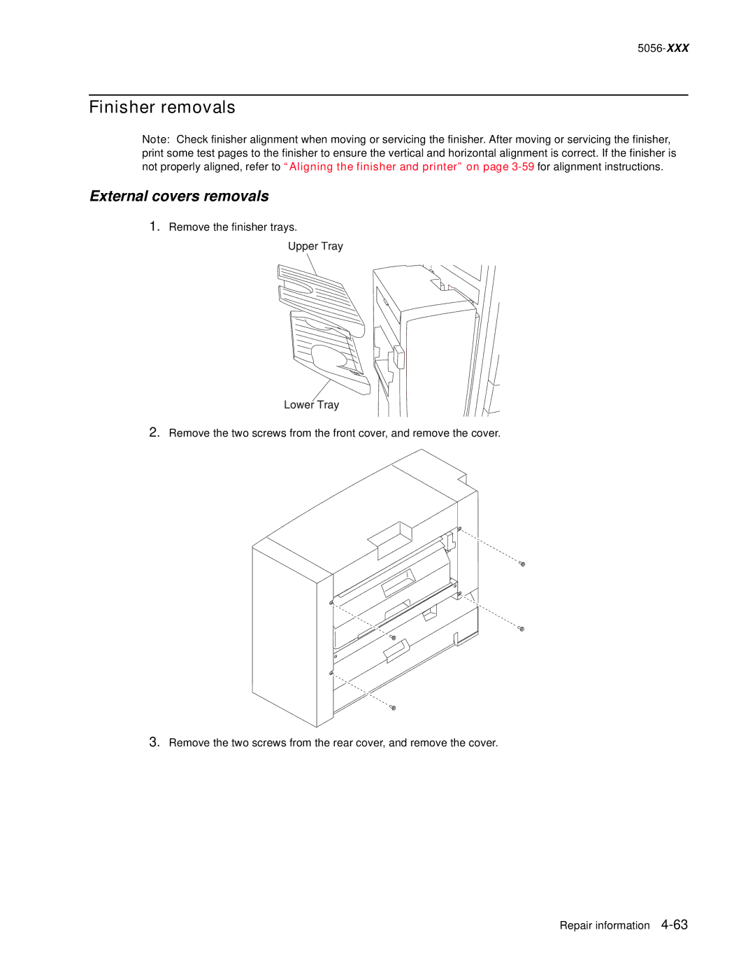 Lexmark 5056 warranty Finisher removals, External covers removals 