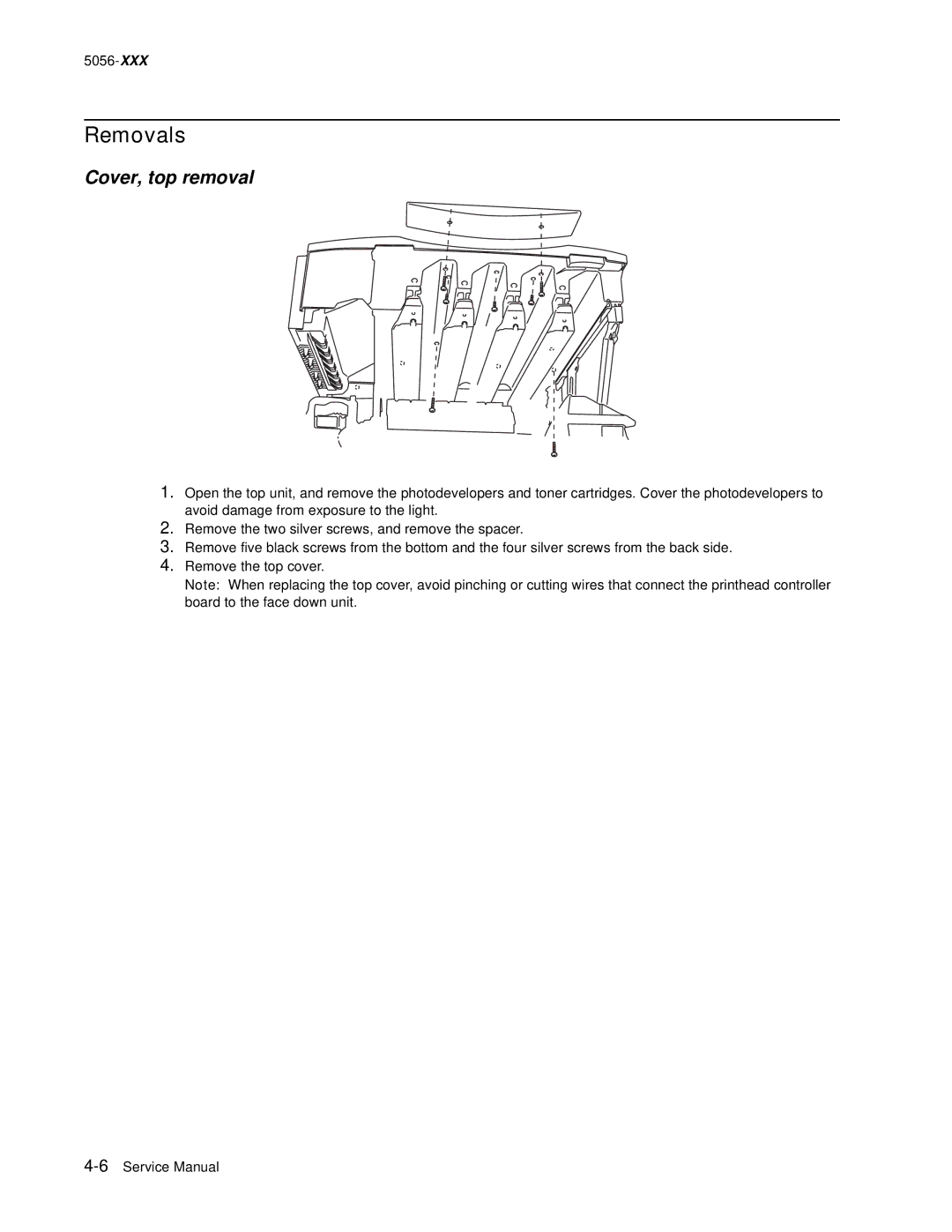 Lexmark 5056 warranty Removals, Cover, top removal 