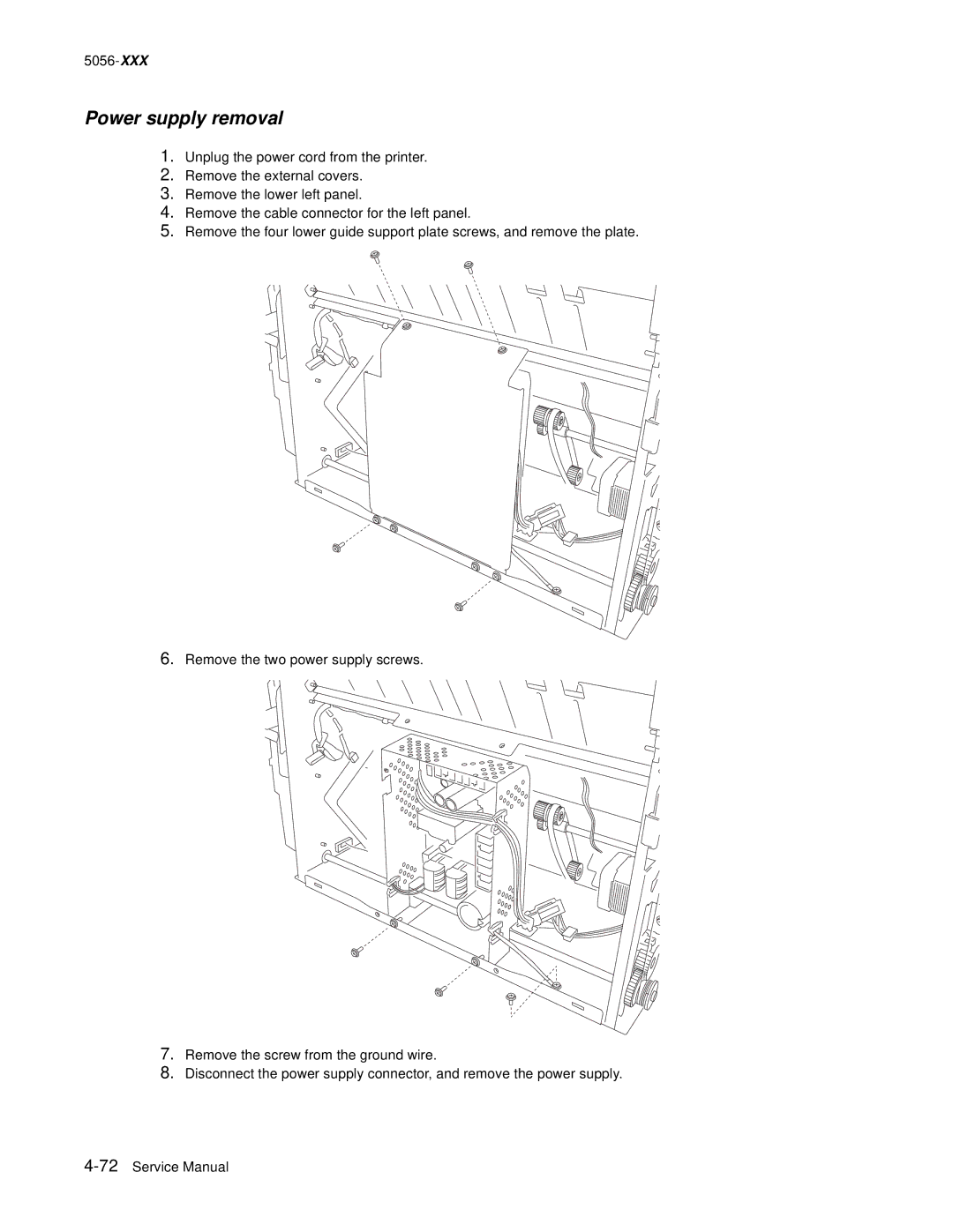 Lexmark 5056 warranty Power supply removal 