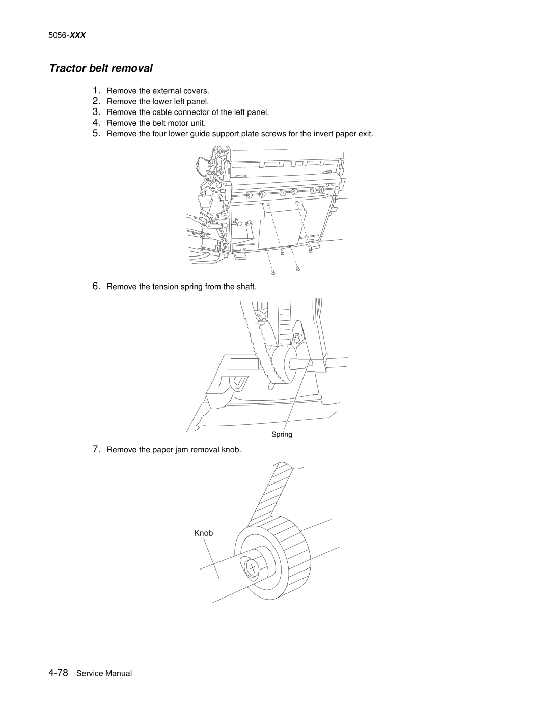 Lexmark 5056 warranty Tractor belt removal 