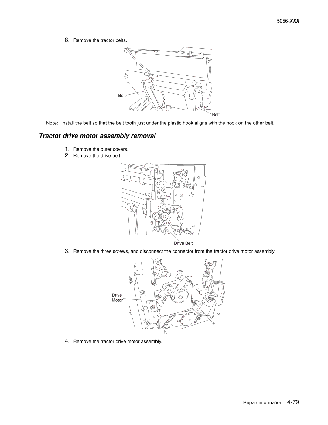 Lexmark 5056 warranty Tractor drive motor assembly removal 