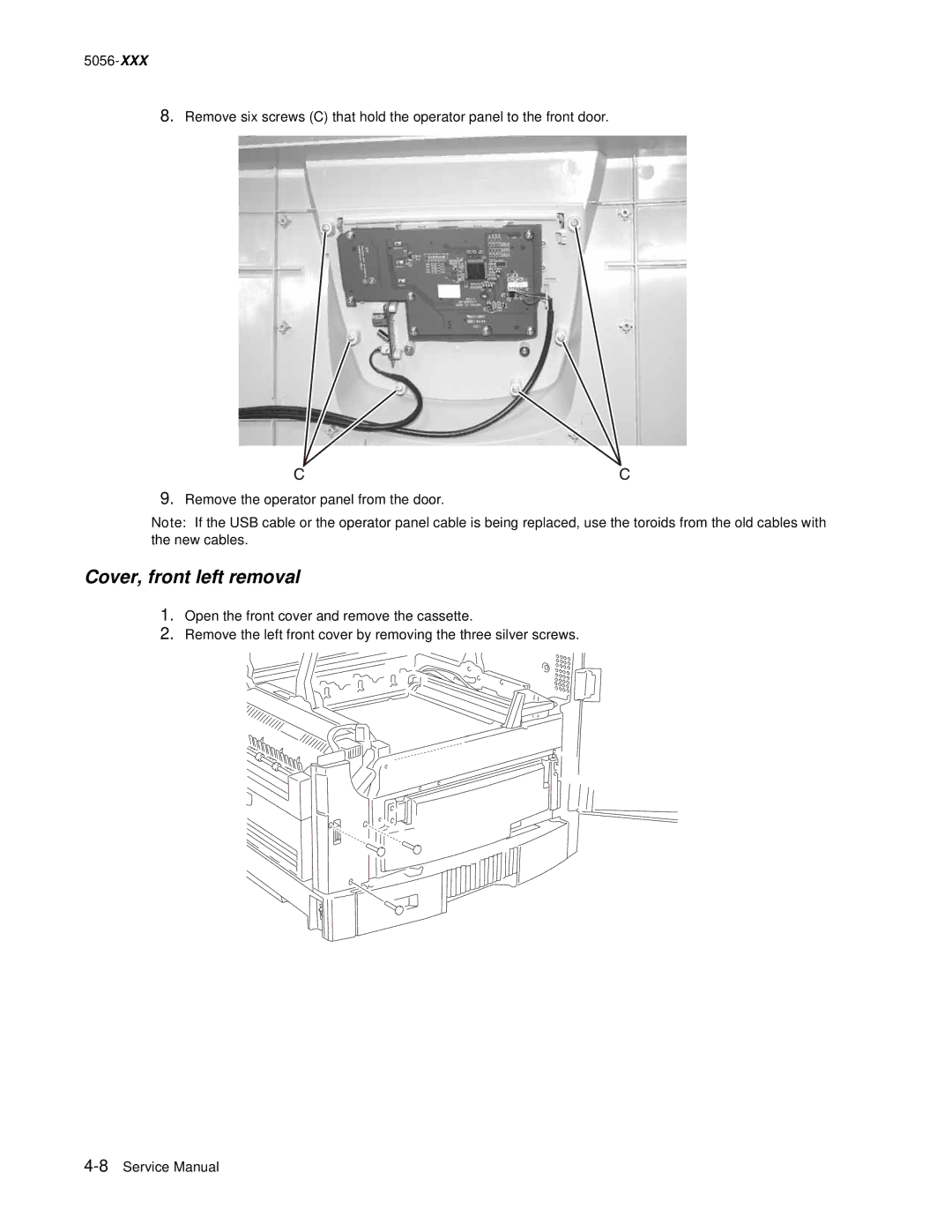 Lexmark 5056 warranty Cover, front left removal 