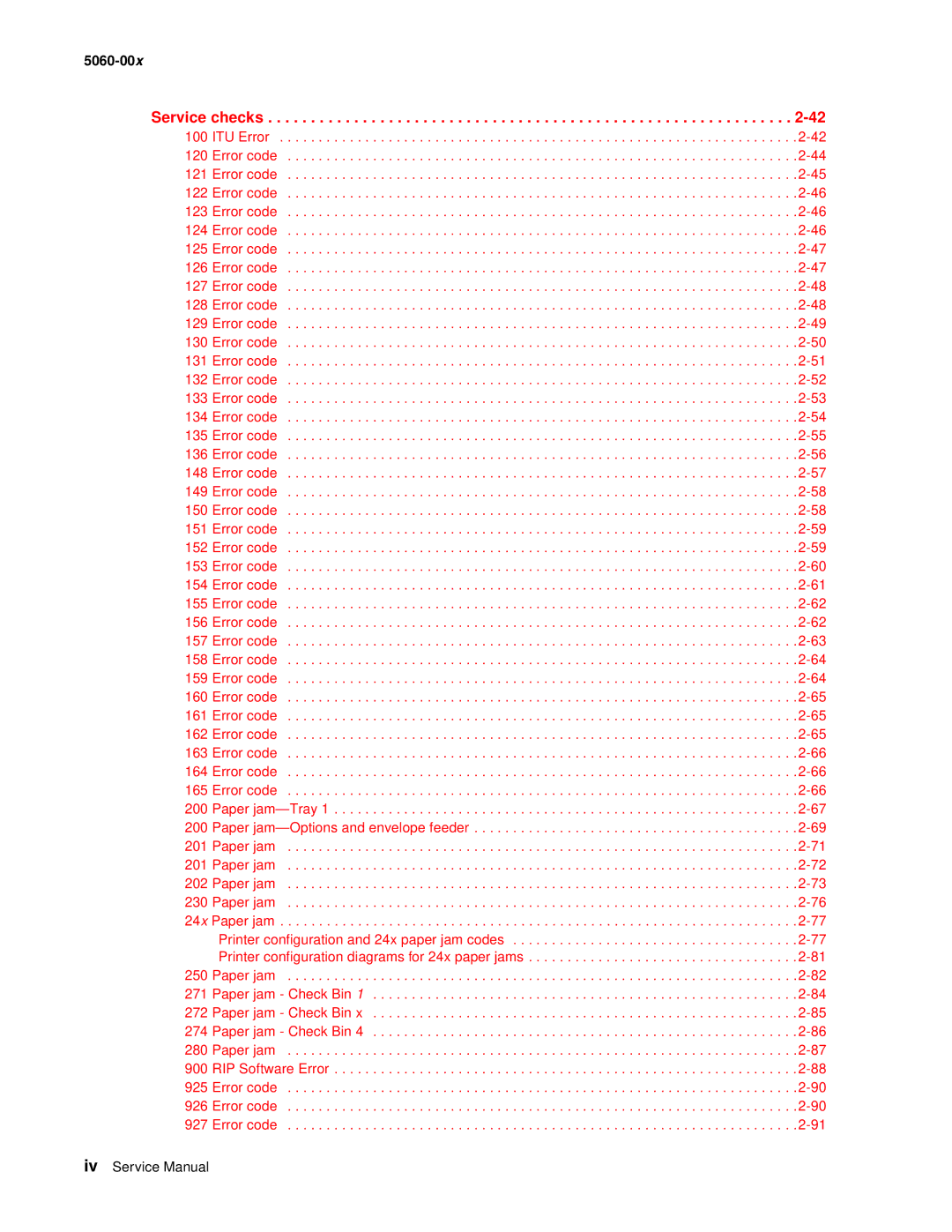 Lexmark 5060-00X manual Service checks 