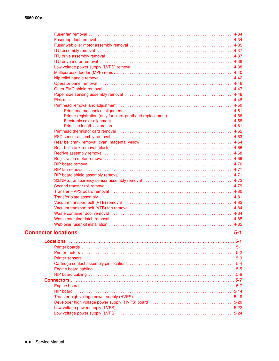 Lexmark 5060-00X manual Locations, Connectors 