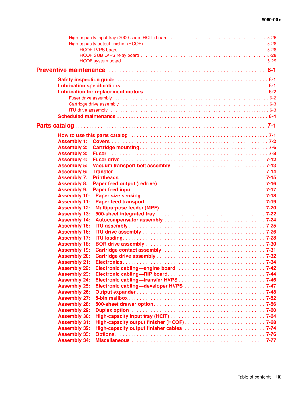 Lexmark 5060-00X manual Assembly 