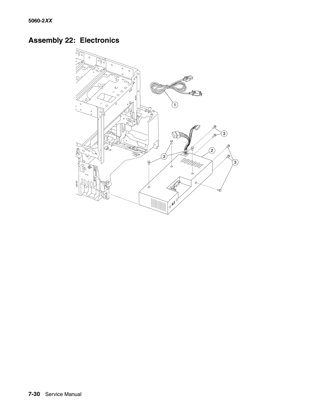 Lexmark 5060-2XX manual Assembly 22 Electronics, Service Manual 