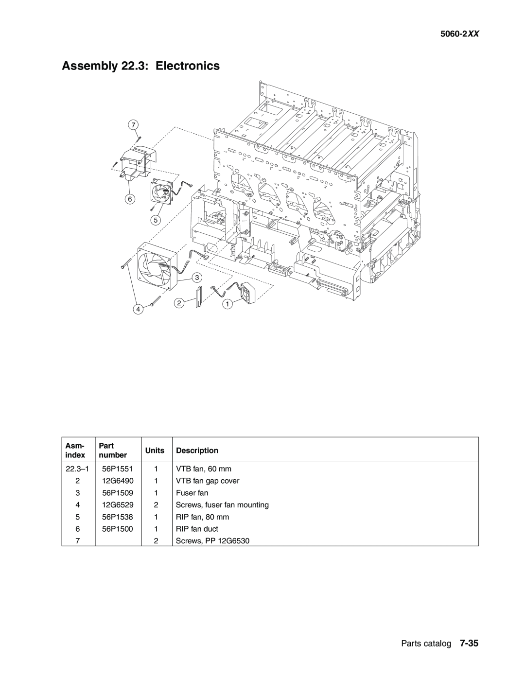 Lexmark 5060-2XX manual Assembly 22.3 Electronics, Parts catalog, Units, Description, index, number 