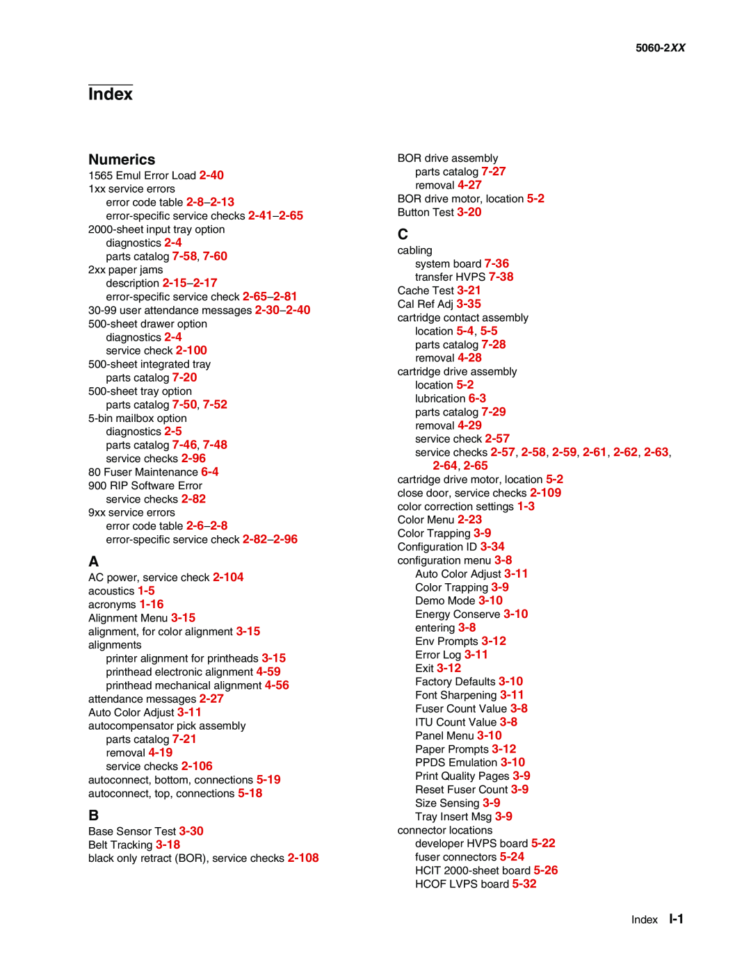 Lexmark 5060-2XX manual Index, Numerics 