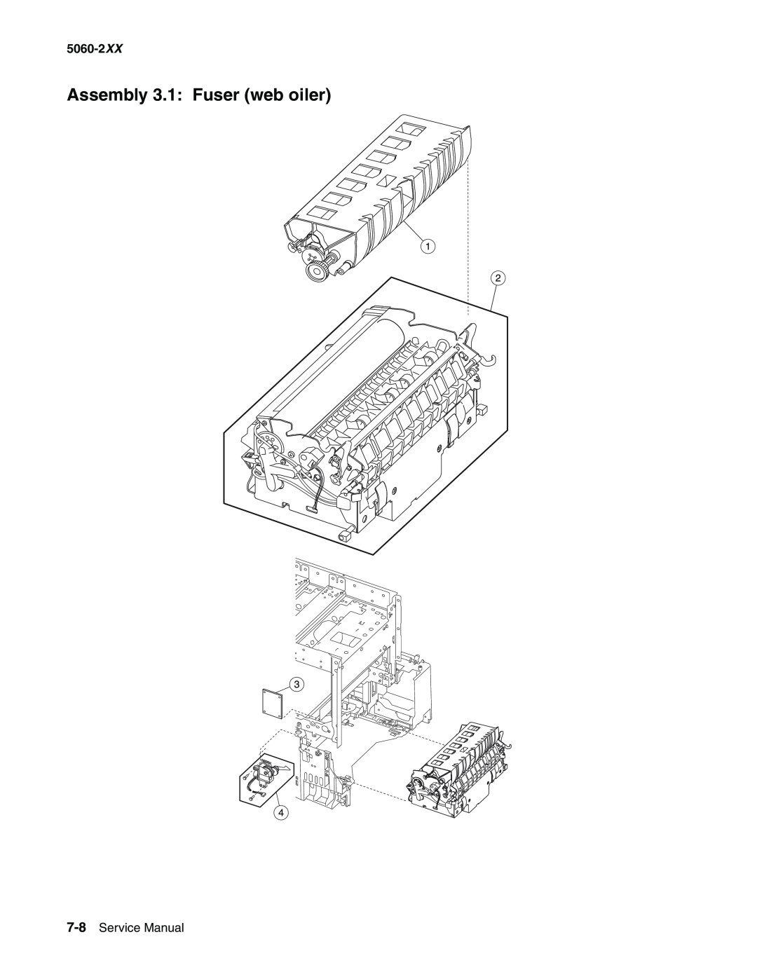 Lexmark 5060-2XX manual Assembly 3.1 Fuser web oiler, Service Manual 