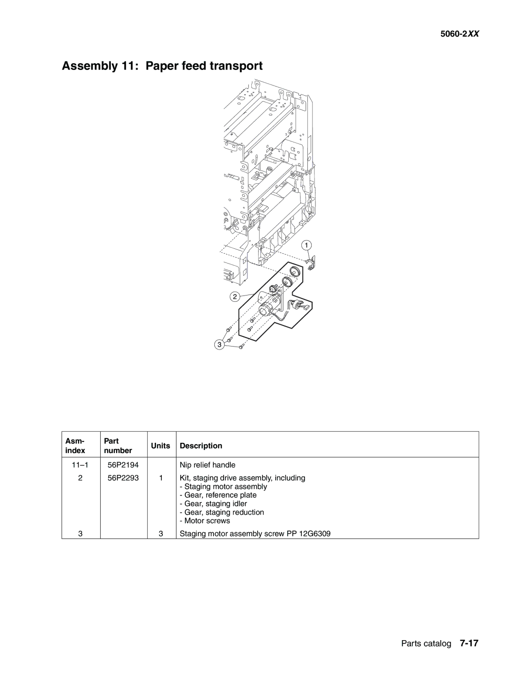 Lexmark 5060-2XX manual Assembly 11 Paper feed transport 