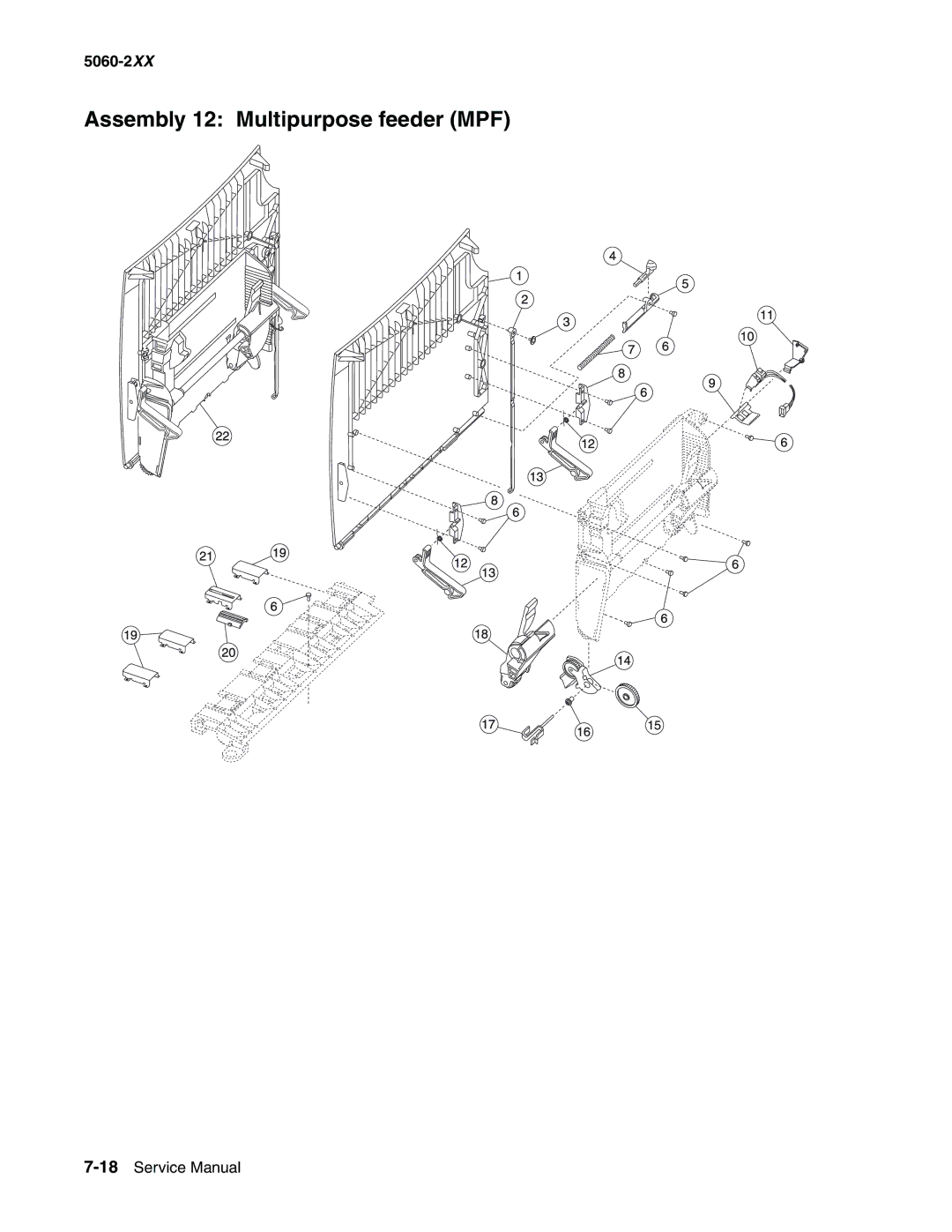 Lexmark 5060-2XX manual Assembly 12 Multipurpose feeder MPF 