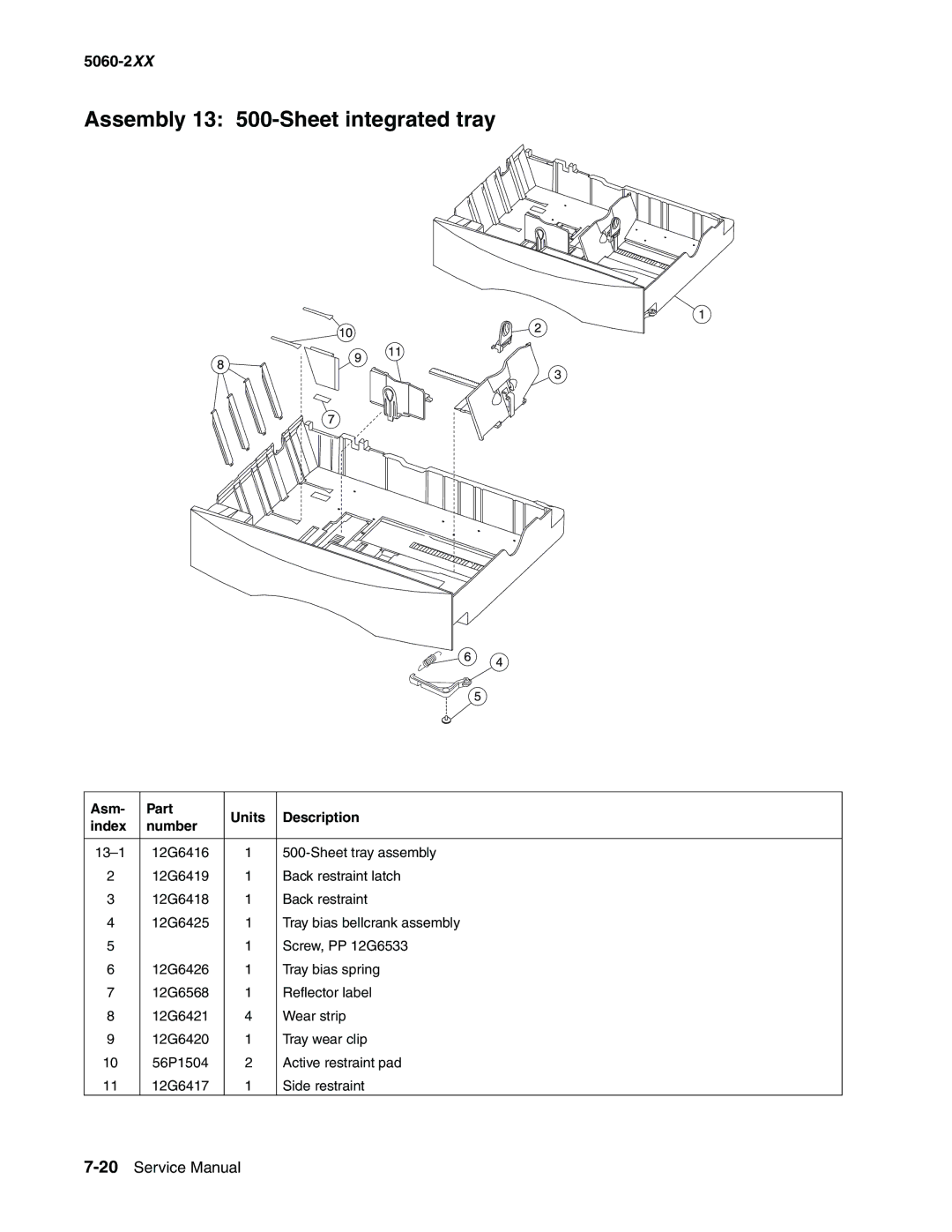 Lexmark 5060-2XX manual Assembly 13 500-Sheet integrated tray 