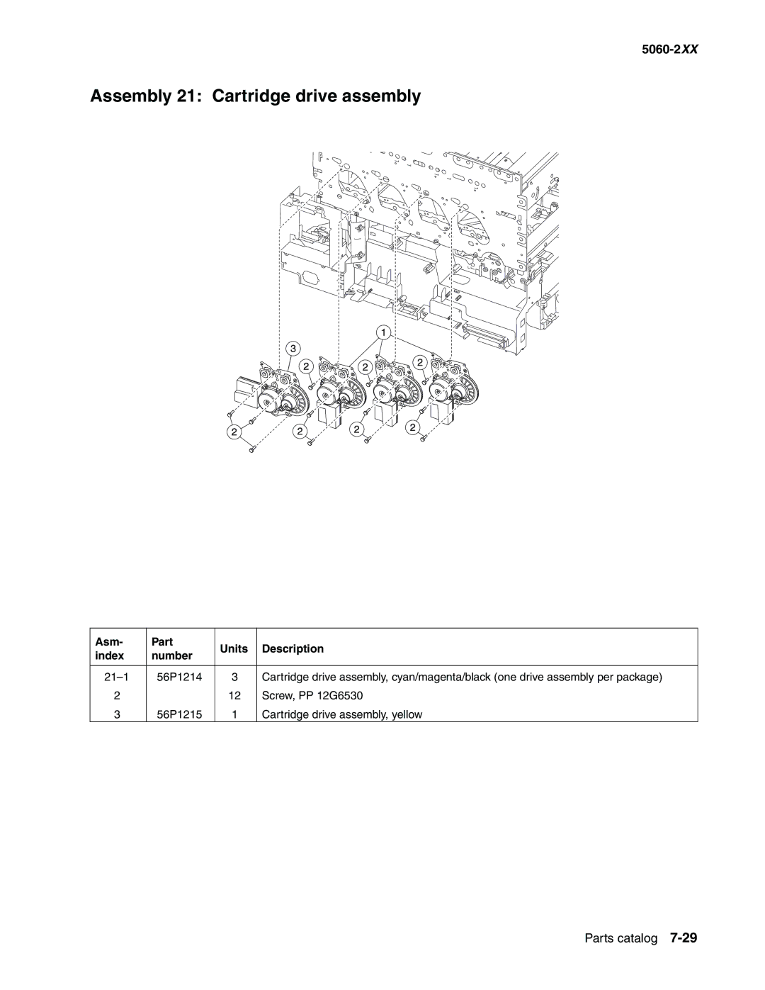 Lexmark 5060-2XX manual Assembly 21 Cartridge drive assembly 