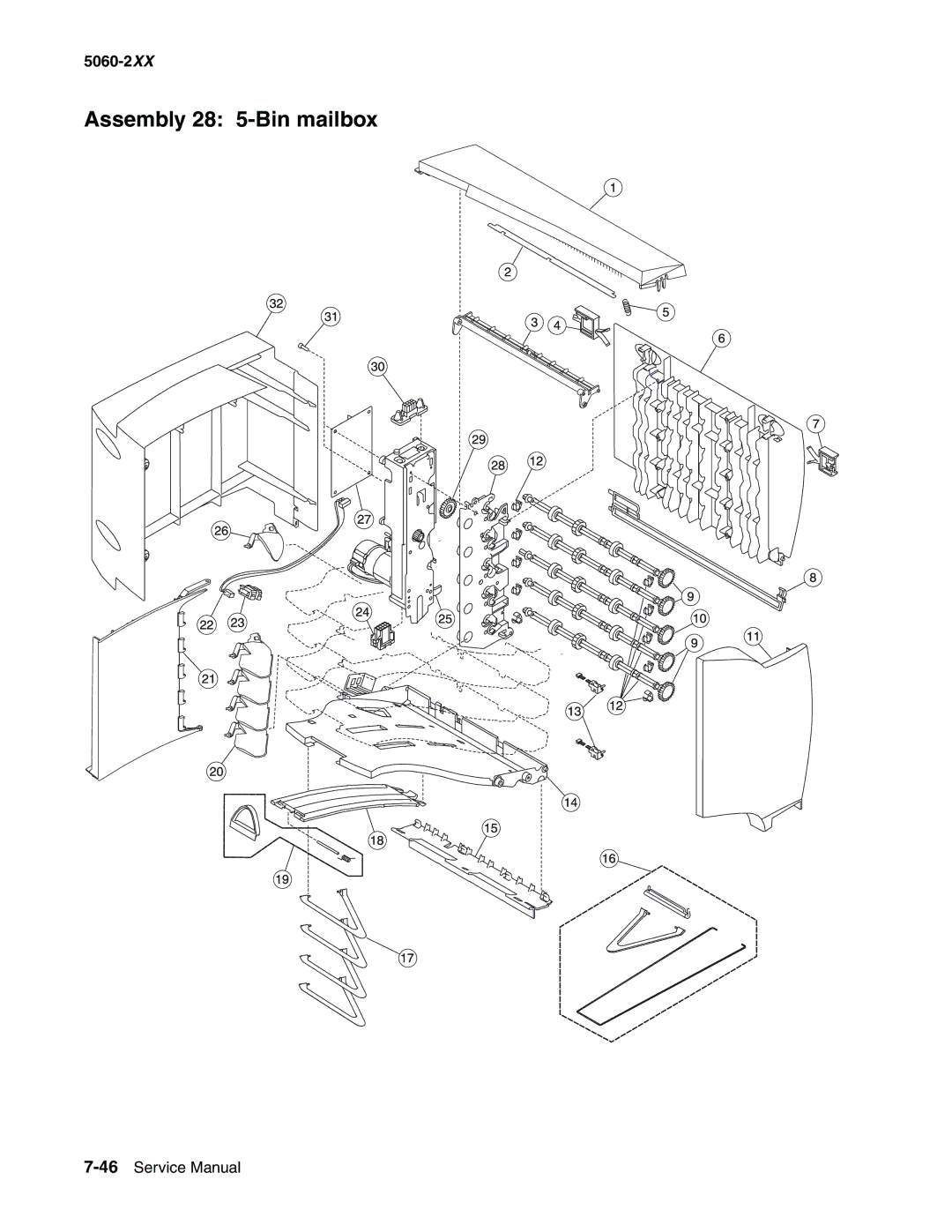 Lexmark 5060-2XX manual Assembly 28 5-Bin mailbox 